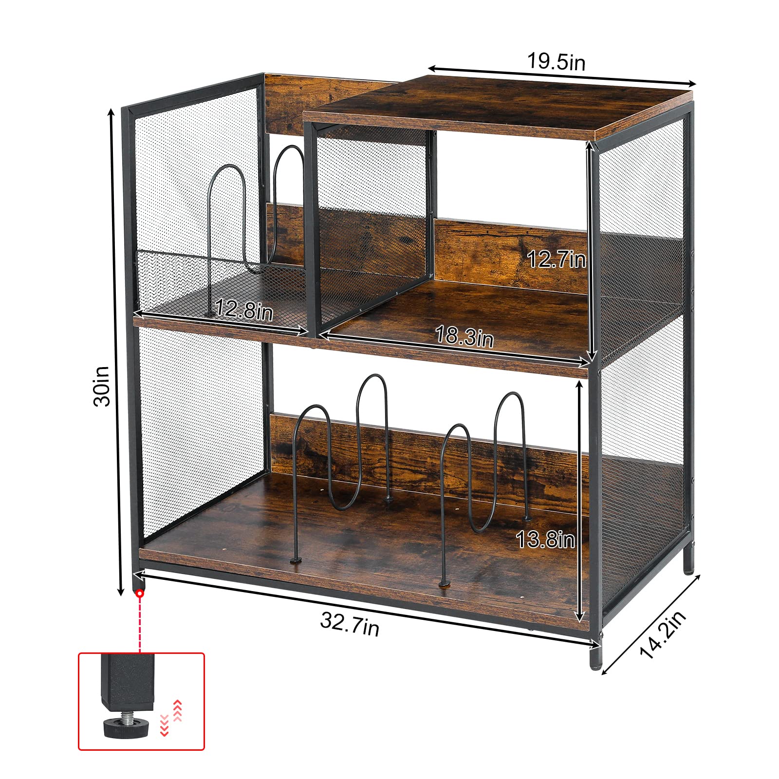 3 Tier Record Player Stand With 4 Adjustable Divider For Turntable Stand, Large Record Player Stand Vintage With Storage Vinyl H