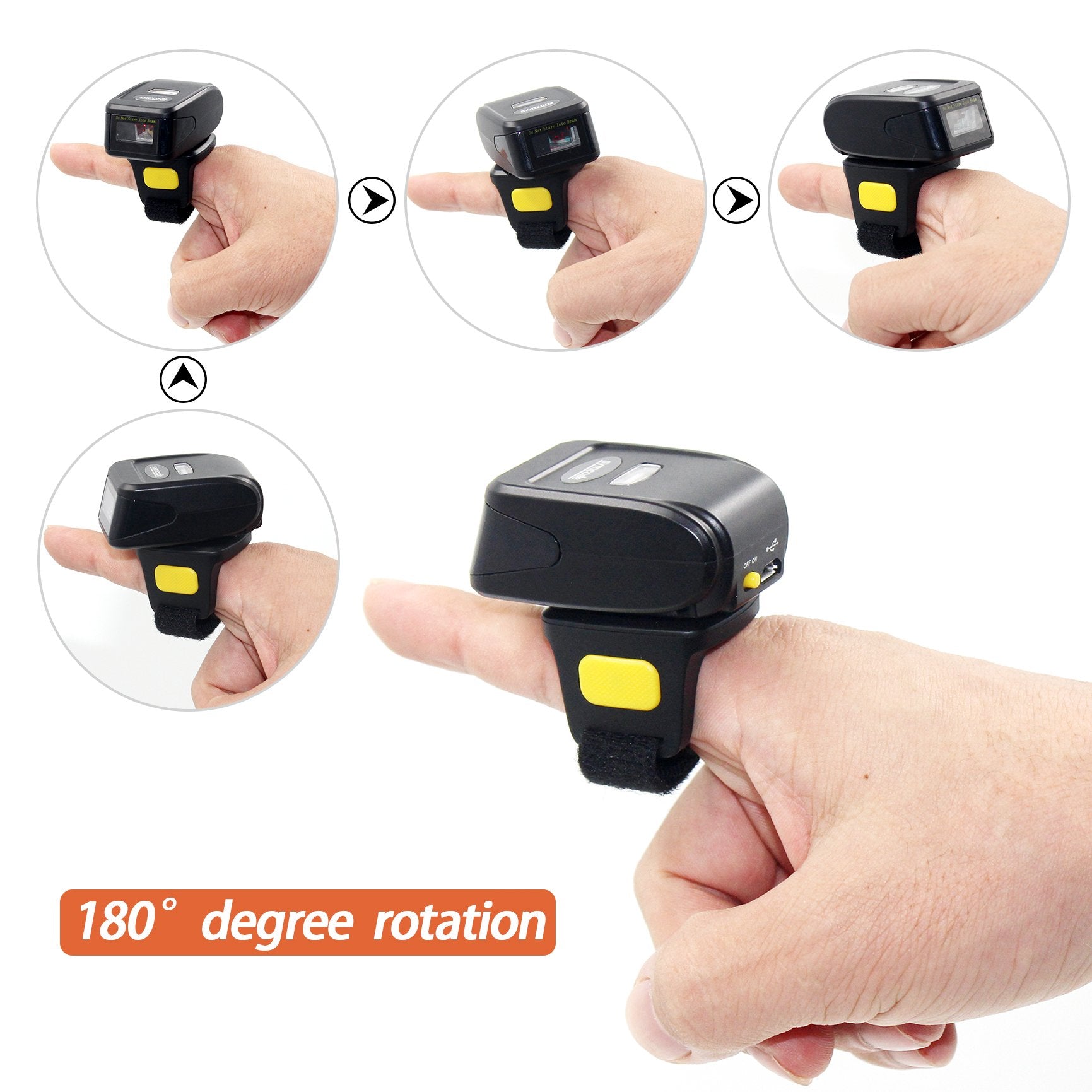 Bluetooth Wireless Ring Barcode Scanner, Portable Wearable Mini Finger 1D Bar Code Reader Work With Windows, Mac Os, Android 4.0