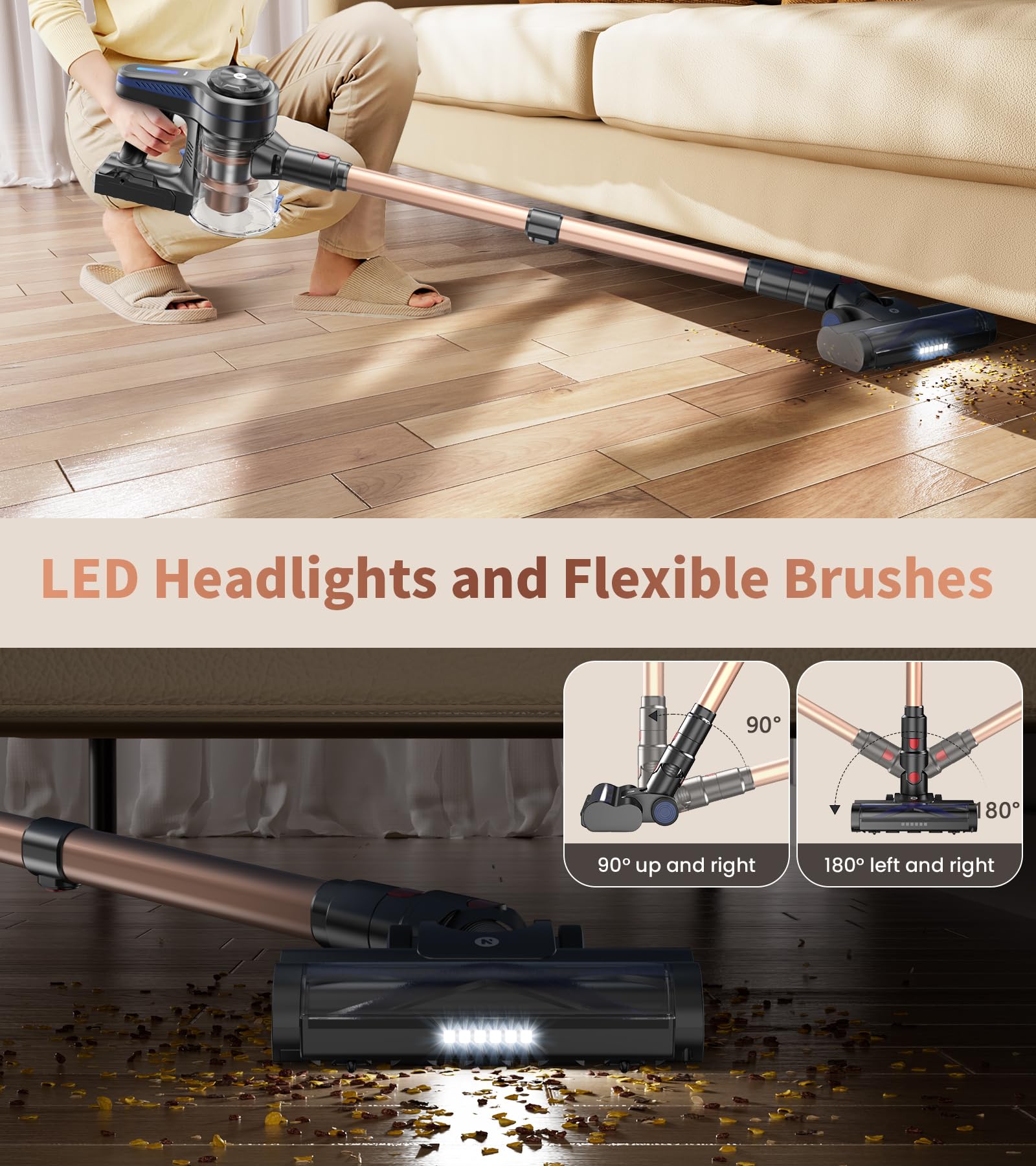 Nadaly Cordless Vacuum Cleaner, Powerful Stick Vacuum With 45Min Runtime, Anti Tangle Vacuum Cleaners For Home, 1.5L Dust Cup, R