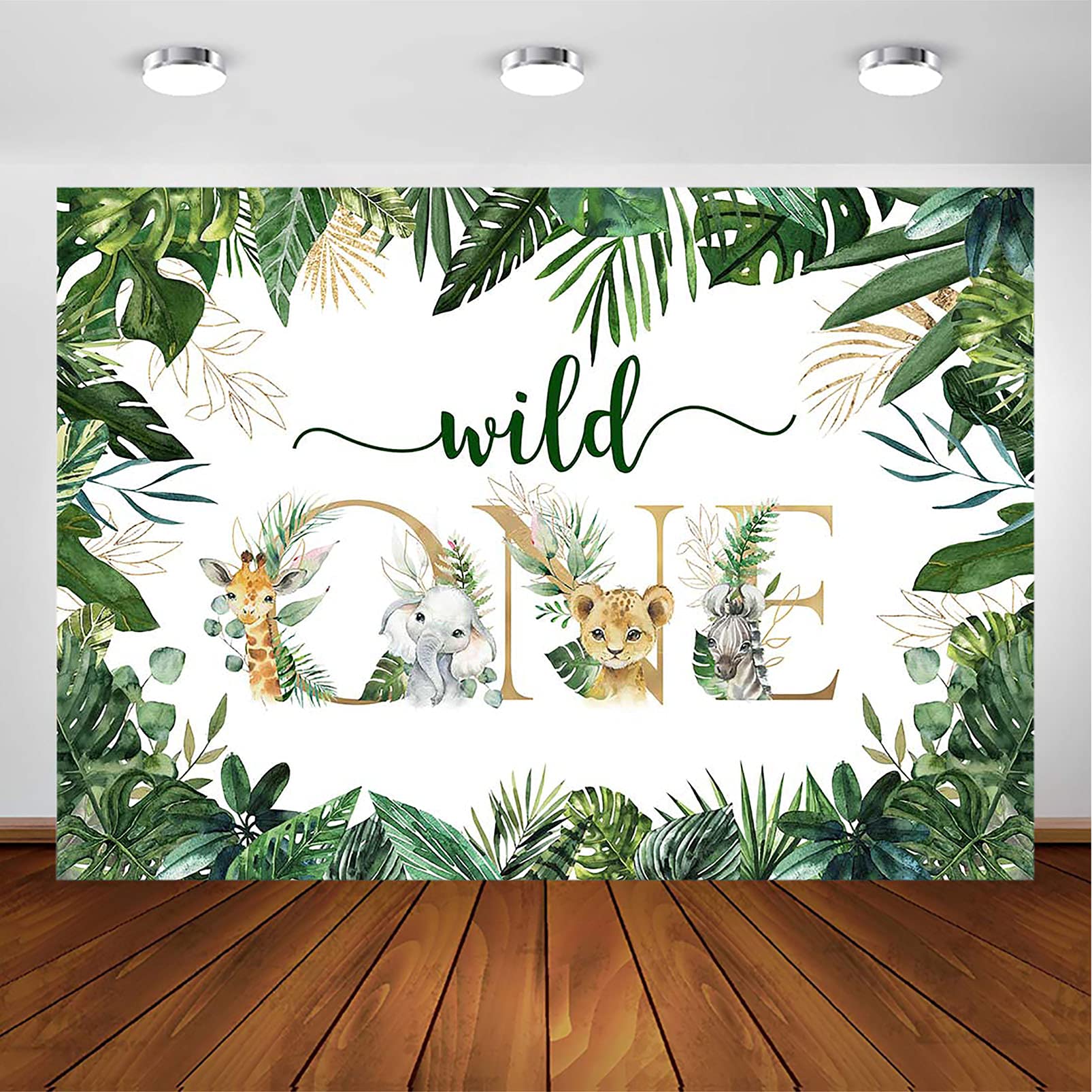 Avezano Safari Wild One Backdrop For Boy Jungle Animal First Birthday Party Photography Background Green Gold Wild One 1St Birth