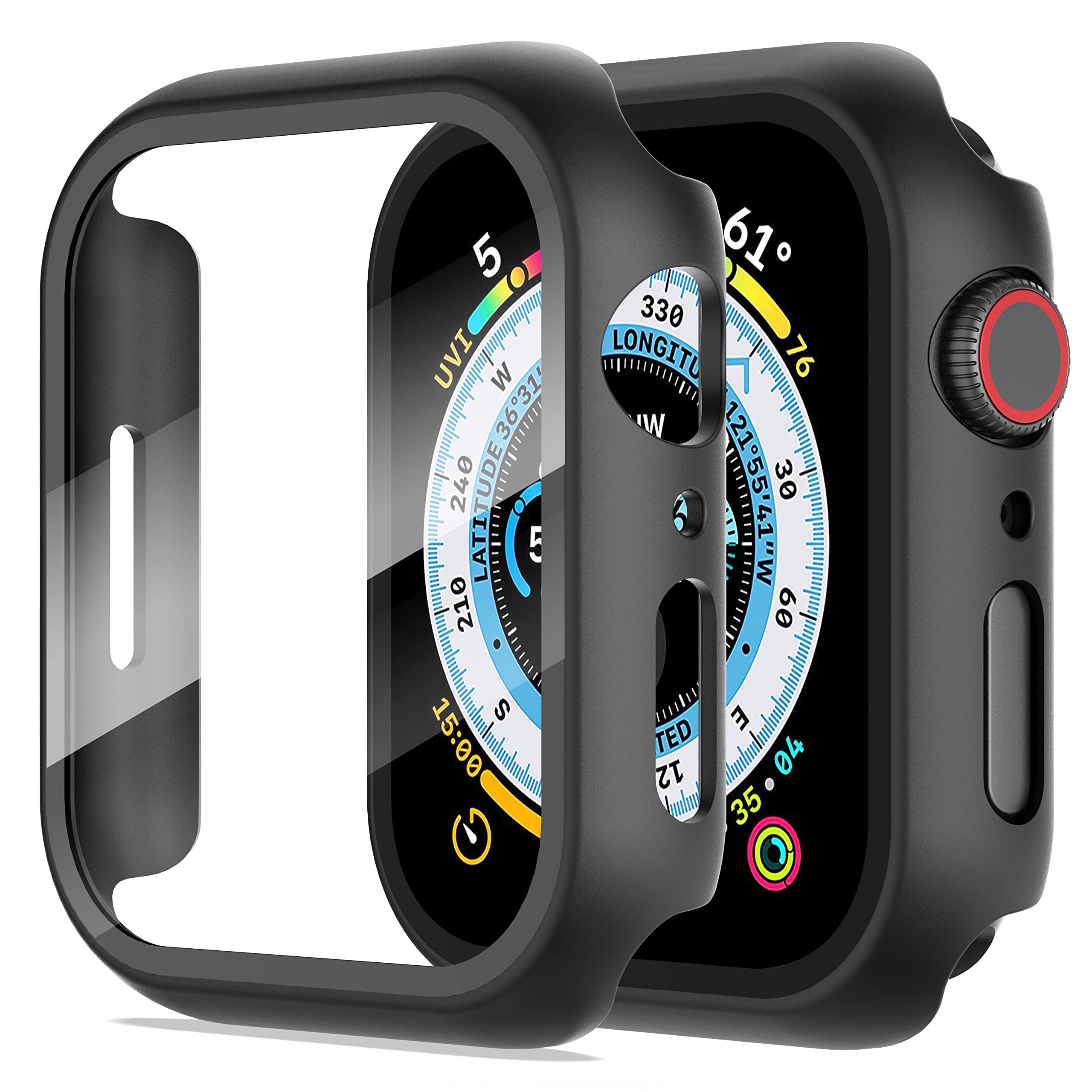 Diruite Apple Watch Series 9/8/7 45Mm Case With Built In 9H Tempered Glass Screen Protector, Black
