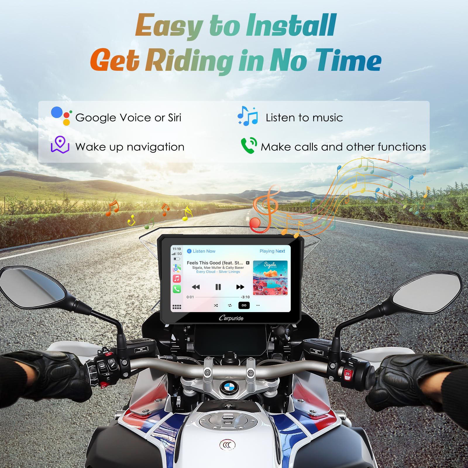 Carpuride W702B Motorcycle Carplay Screen For Bmw R1200Gs R1250Gs S1000Xr Motorcycle, 7 Inch Waterproof Touchscreen, Portable Carplay/Android Auto Gps Navigation For Motorbike, Dual Bluetooth