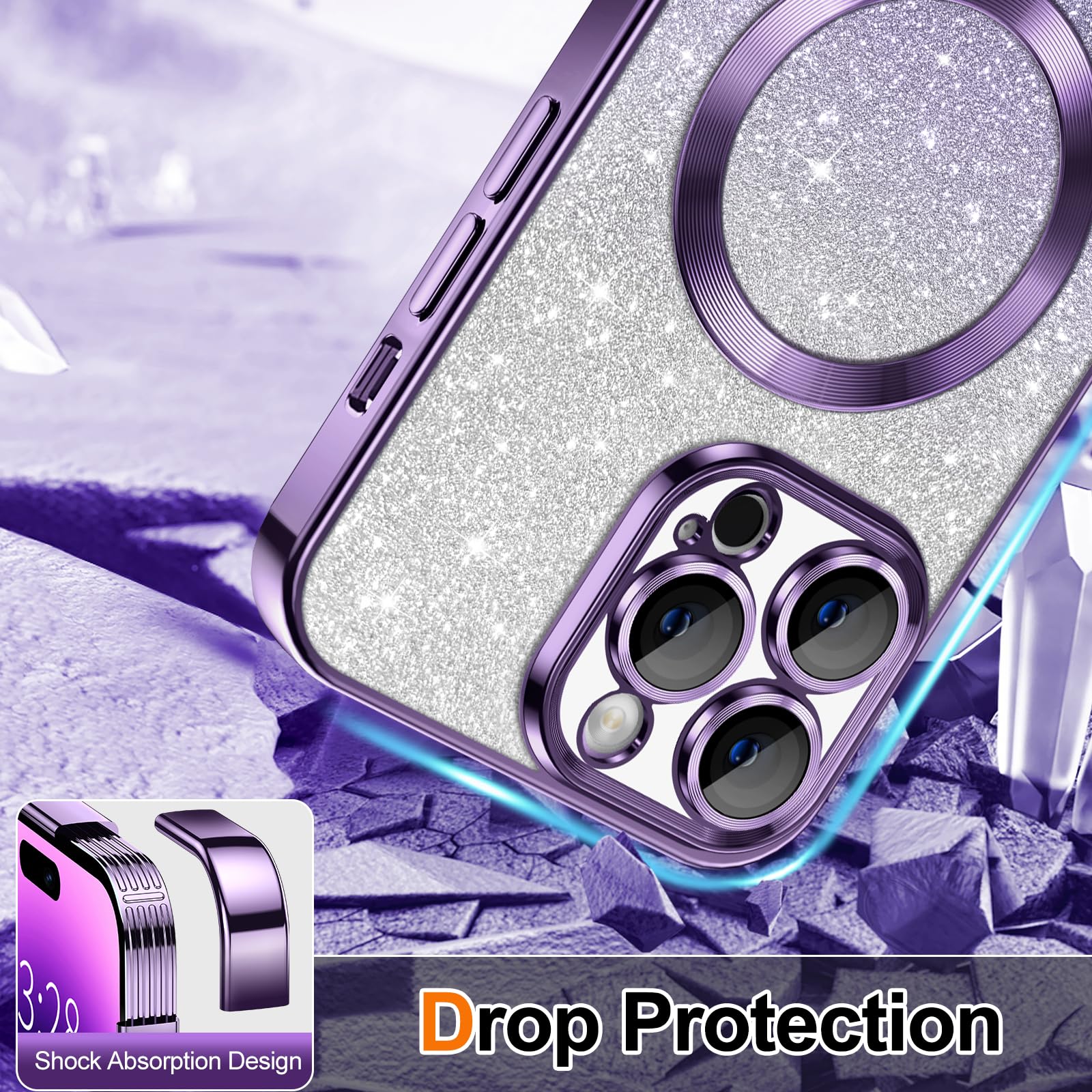 Hython For Iphone 14 Pro Max Case Clear Magnetic Glitter Phone Cases [Compatible With Magsafe] Full Camera Lens Protector Slim G