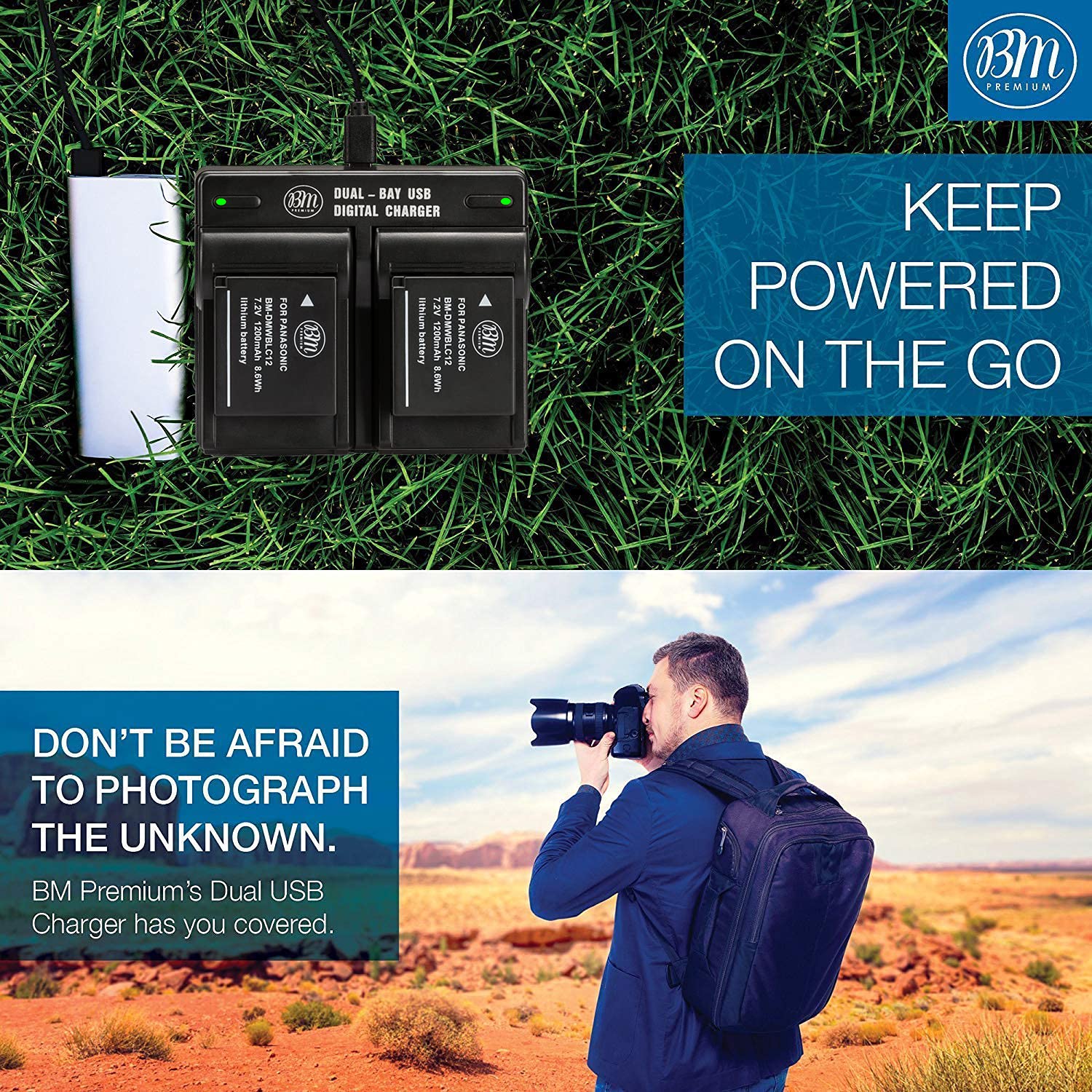 BM Premium DMW-BLC12 Battery 2-Pack & Dual Charger for Panasonic Lumix DC-G95 DMC-G85 DMC-GH2 DMC-FZ1000 II Cameras