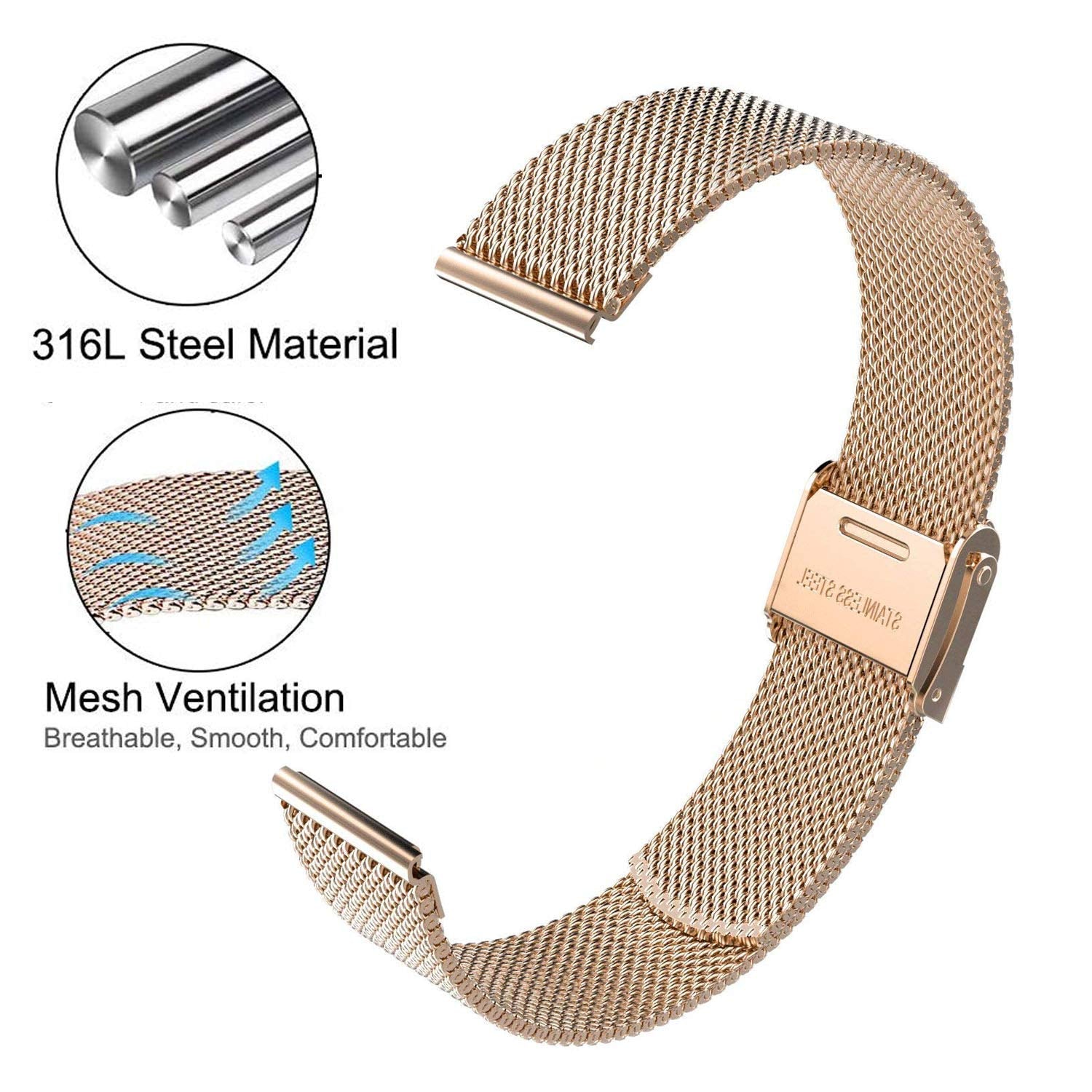 Vicrior Compatible For Garmin Venu/Venu Sq/Venu 2 Plus Bands, Solid Stainless Steel Watchband+ Mesh Strap Bracelet Replacement Band Strap For Garmin Vivoactive 3, Rose Gold