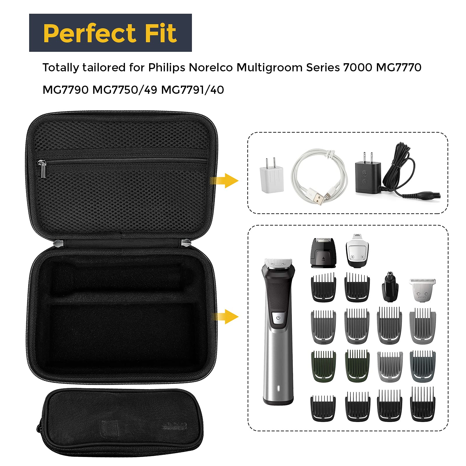 Procase Hard Travel Case For Multigroom Series 7000 Mg7750/49 Mg7770 Mg7790 Mg7791/40 Men'S Electric Trimmer Shaver And Attachme