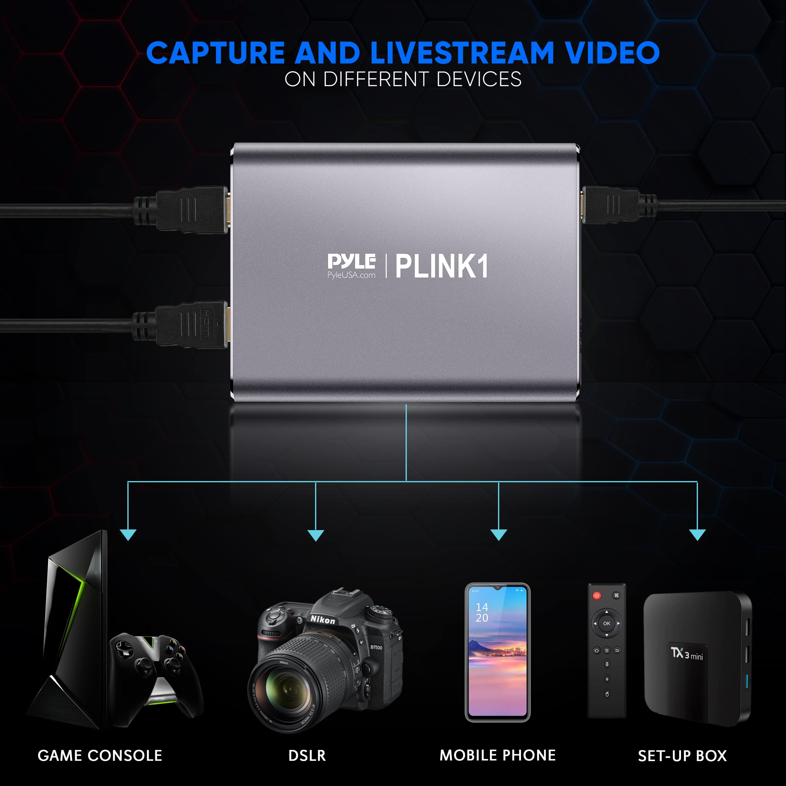 Pyleusa Capture Card   Full Hd 1080P 4K Hdmi To Usb Audio Video Via Dslr Camcorder Action Cam, Ultra Low Latency, Record To Comp