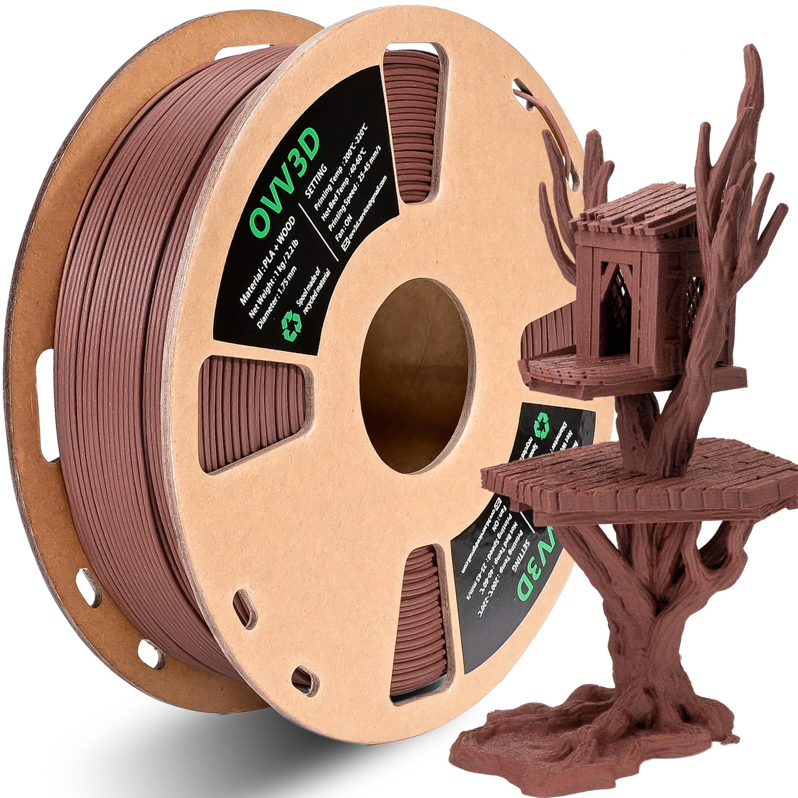 Ovv3D Wood Pla Filament 1.75Mm, Cherry Wood Filament 3D Printer Filament, Wood Filament Add More Than 30% Real Wood Fiber, Matte