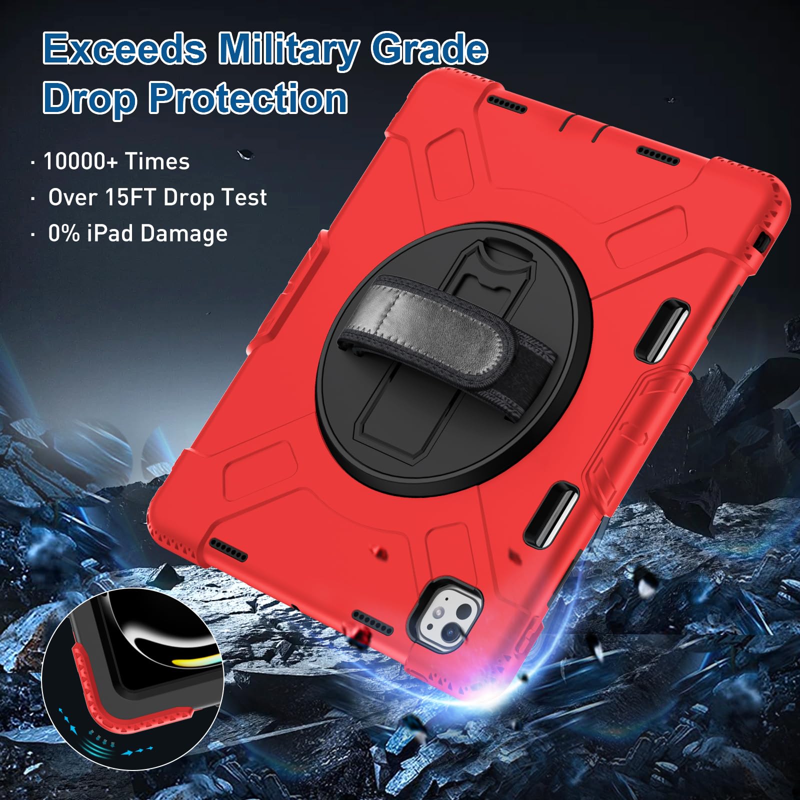 Supfives Case For Ipad Pro 13 Inch 2024 (7Th Gen), With Screen Protector/Shoulder Strap/Pencil Holder/Handle/Rotating Stand, Red