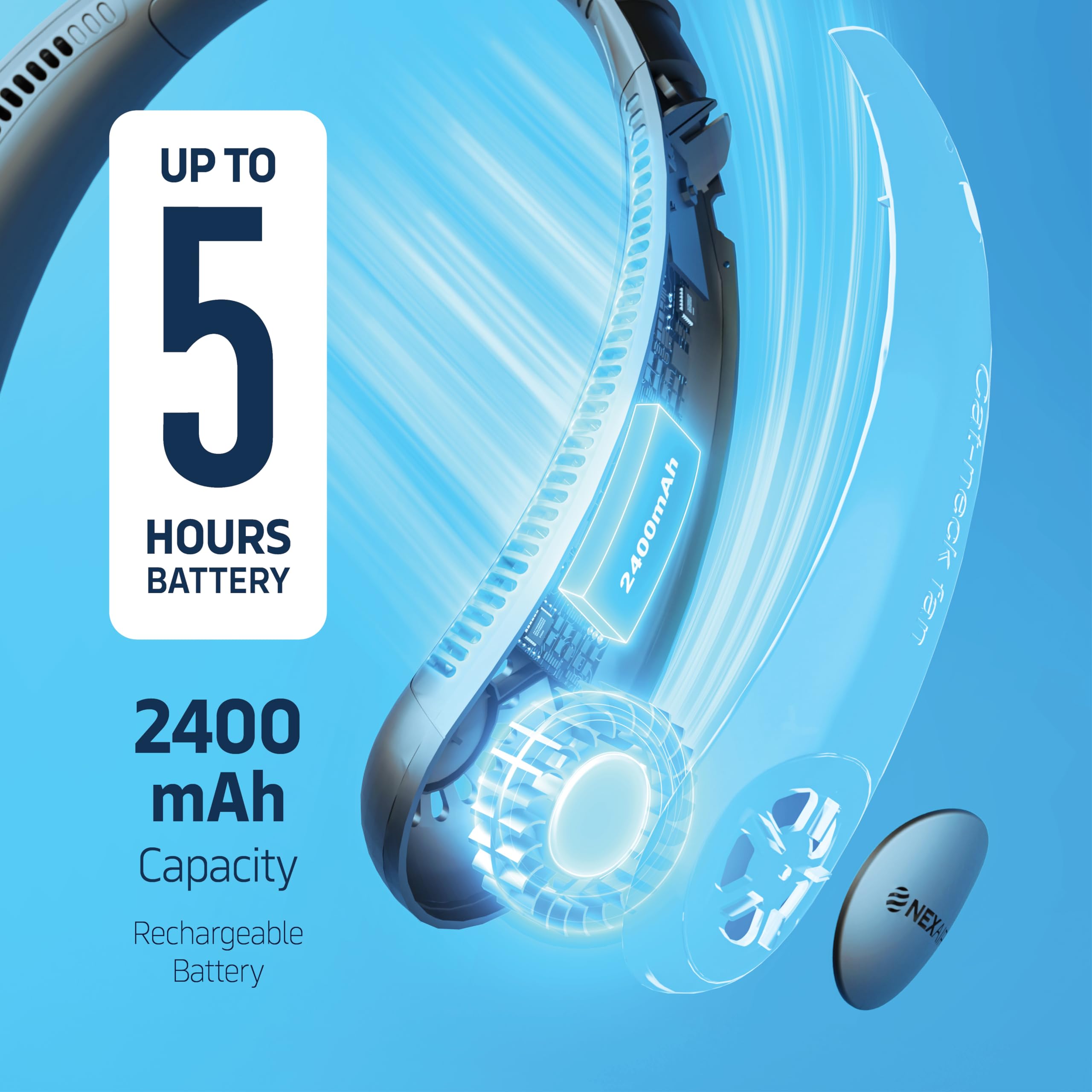 Nexair Portable Neck Fan   3 Speed Rechargeable Bladeless Neck Fan, Adjustable Personal Neck Fan For Women & Men Modern Design,