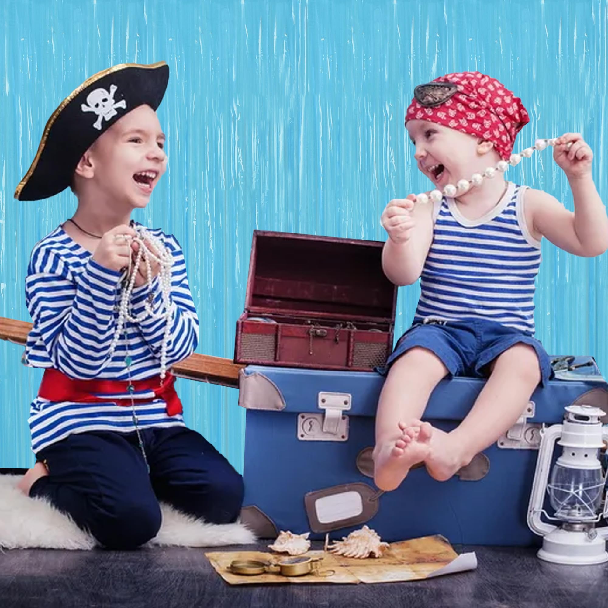 Beishida 2Pcs Light Blue Door Streamer Fluorescent Blue Backdrop Blue Foil Fringe Curtains Tinsel For Birthday Baby Shower Backd