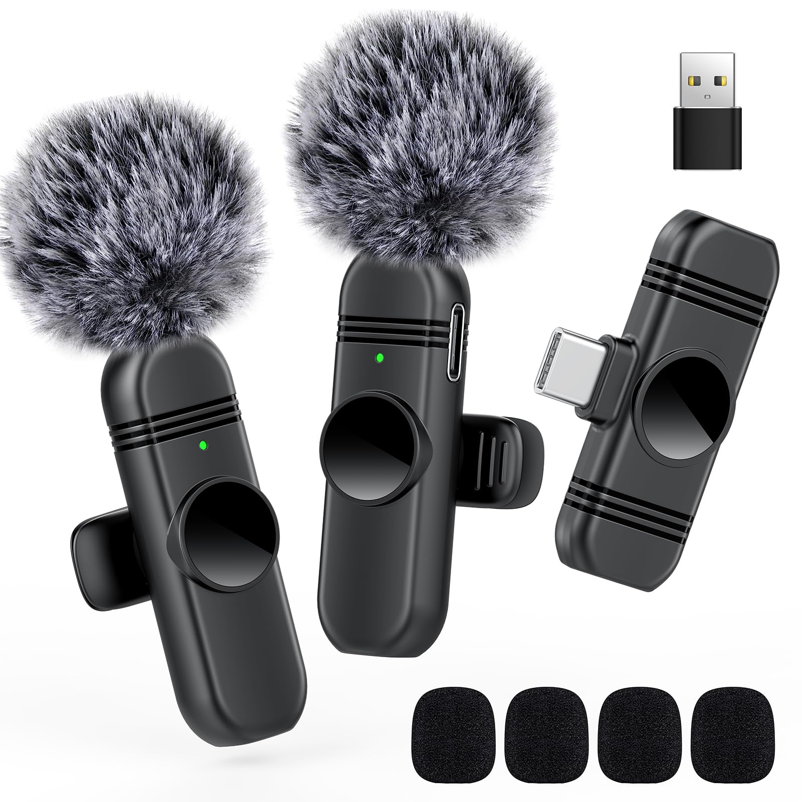 Type C Wireless Lavalier Microphone For Iphone 15,Android And Laptop,Tablet,Pc,Clip On Microphone With Noise Reduction For Video