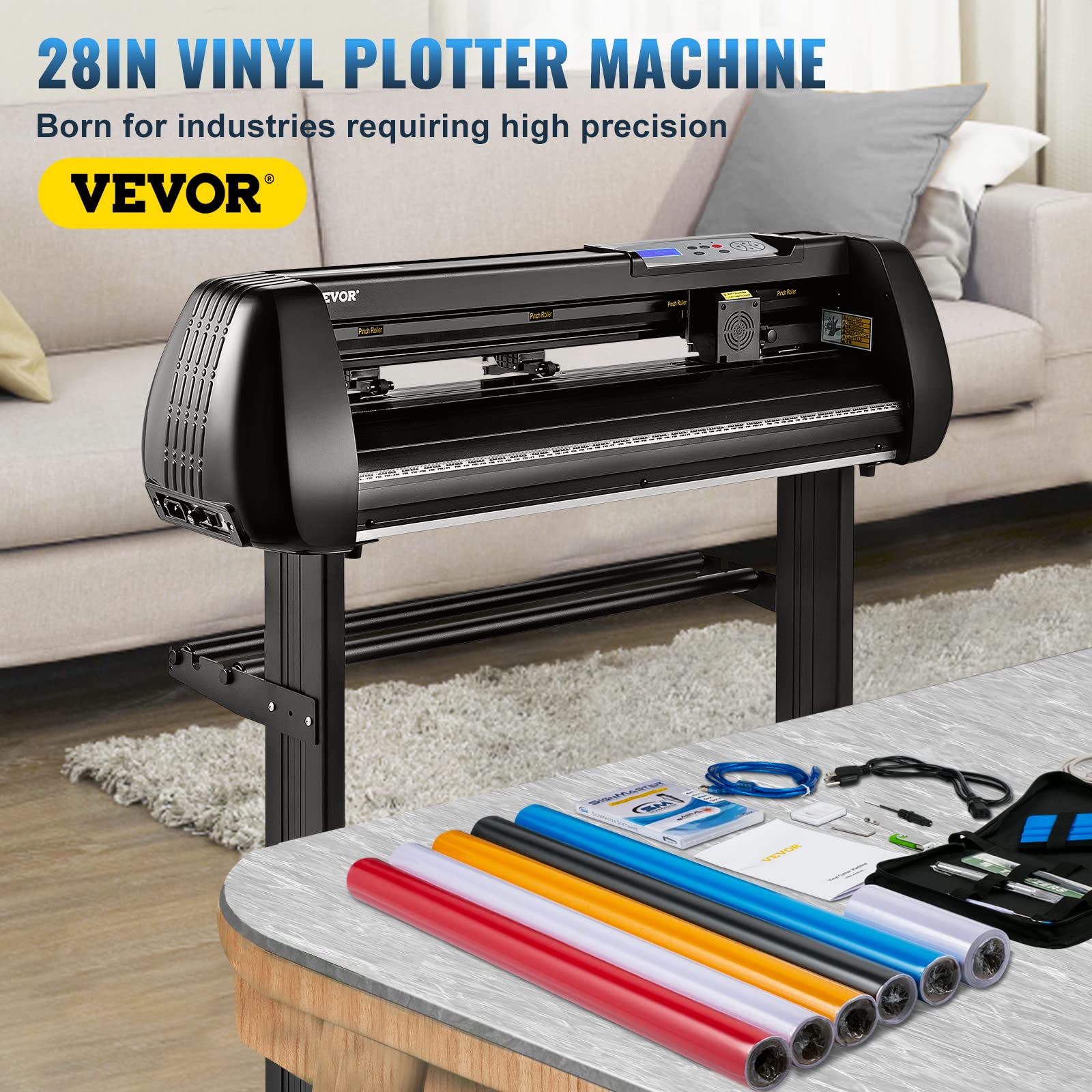 Vevor Vinyl Cutter Machine, 28In Offline Bluetooth Cutting Plotter Machine, 400In/10M Steel Roller Shaft Adjustable Speed Force,