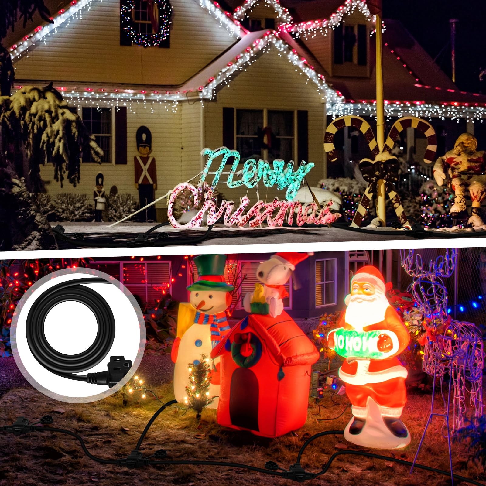 Kanayu Outdoor Extension Cord Multiple Outlets Heavy Duty Weatherproof Outlet Evenly Spaced With Waterproof Cover For Decor Hall