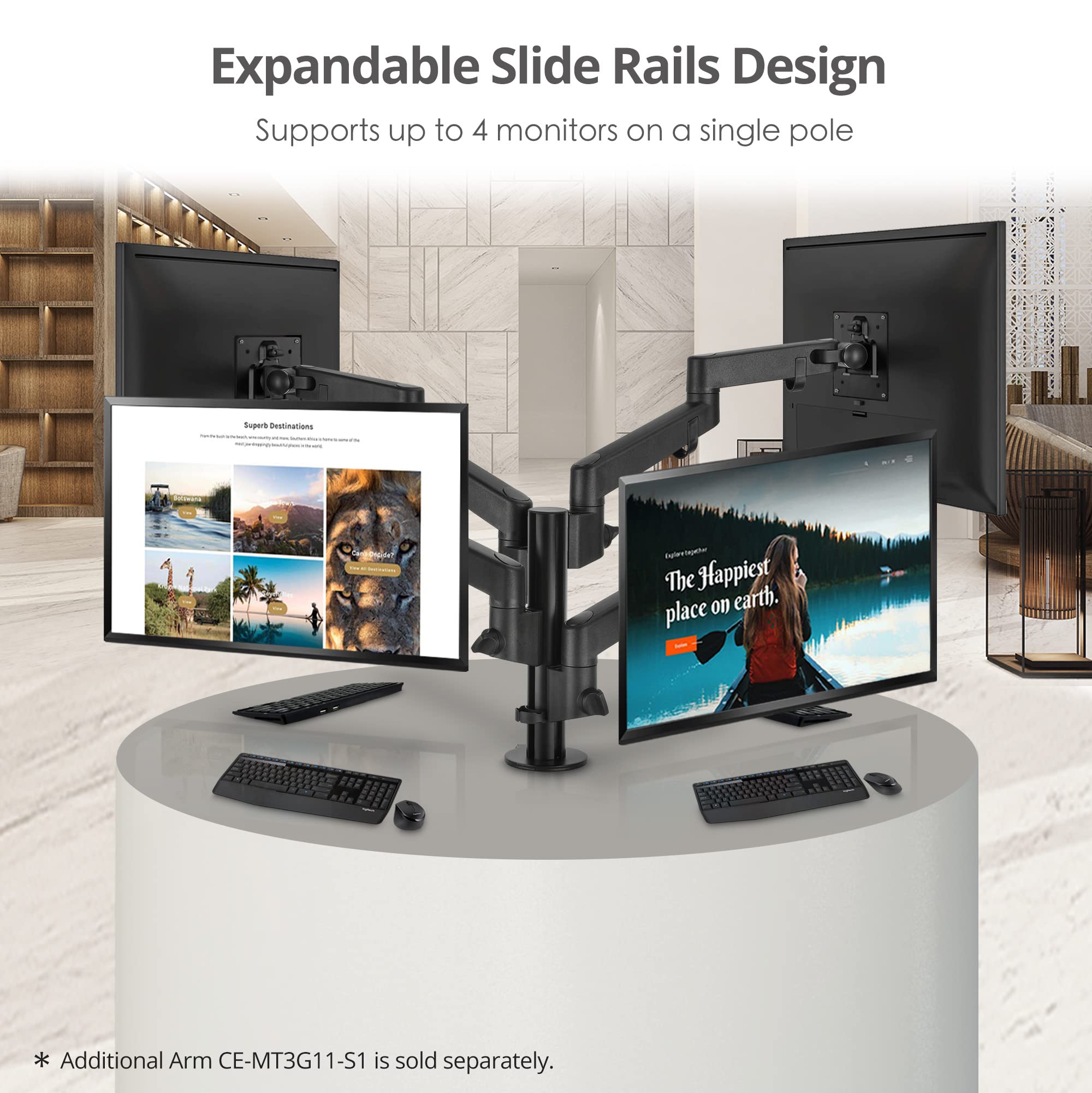 Siig Dual Monitor Desk Mount, Replaceable Articulating Arm, 14'' To 30'', Fully Adjustable, Fits Flat/Curved Monitor, Load Beari