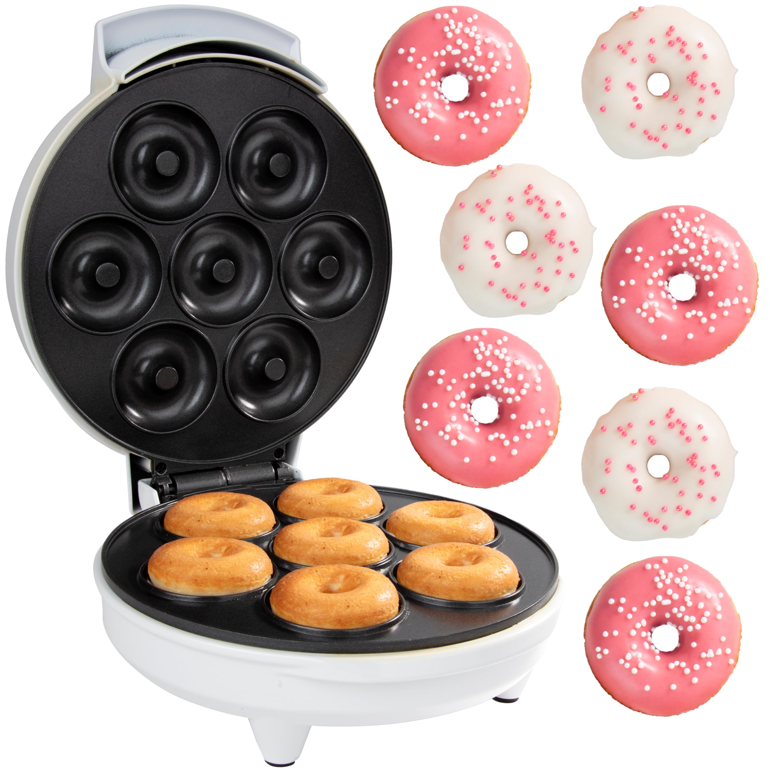 Mini Donut Maker   Electric Non Stick Surface Makes 7 Small Doughnuts  Decorate, Frost Or Ice Your Own For Kid Friendly Baked De