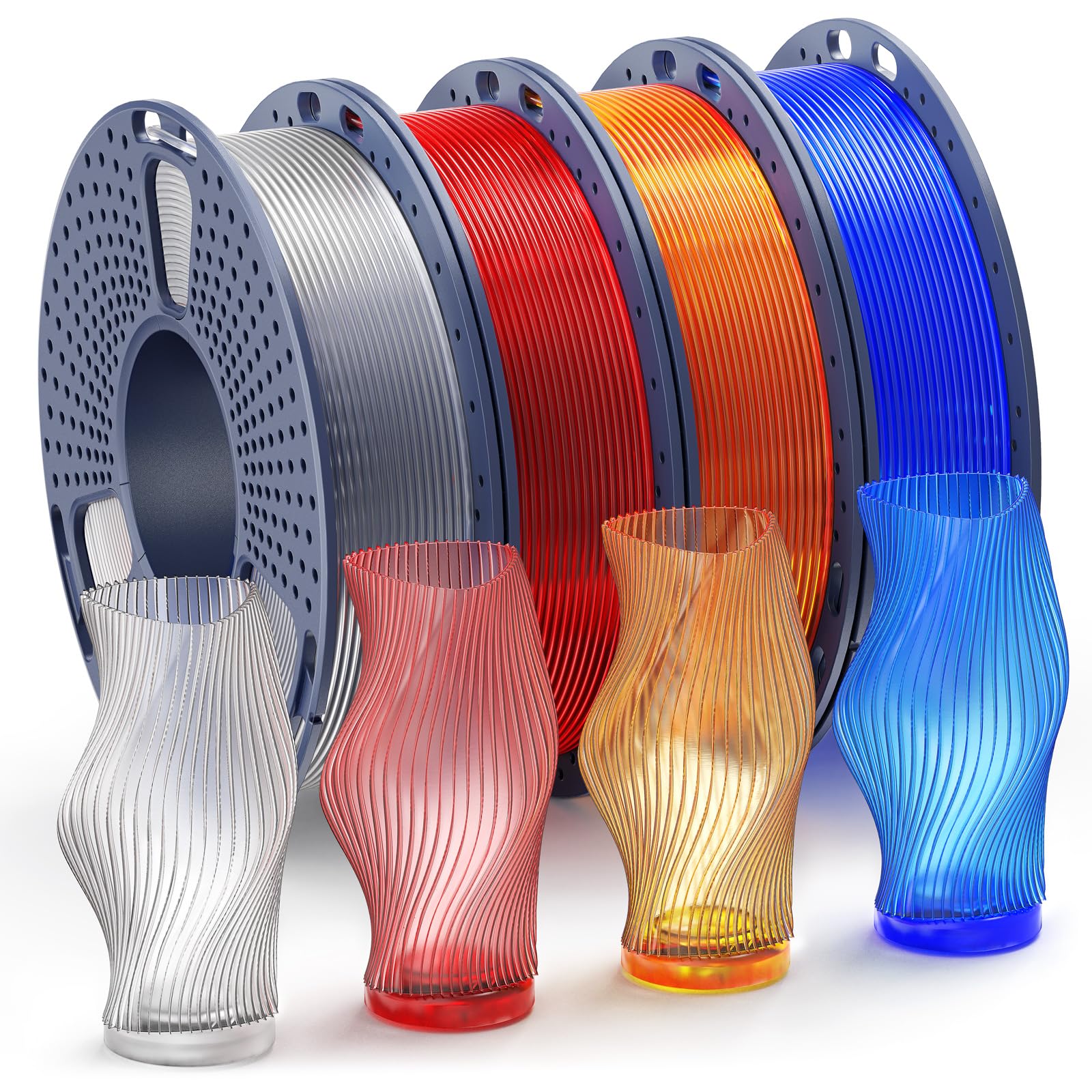 SUNLU Clear PLA Filament 1.75mm Bundle, 3D Printer Filament Bundle Multicolor, Individually Vacuum Packed, 250g Spool, 4 Rolls, 