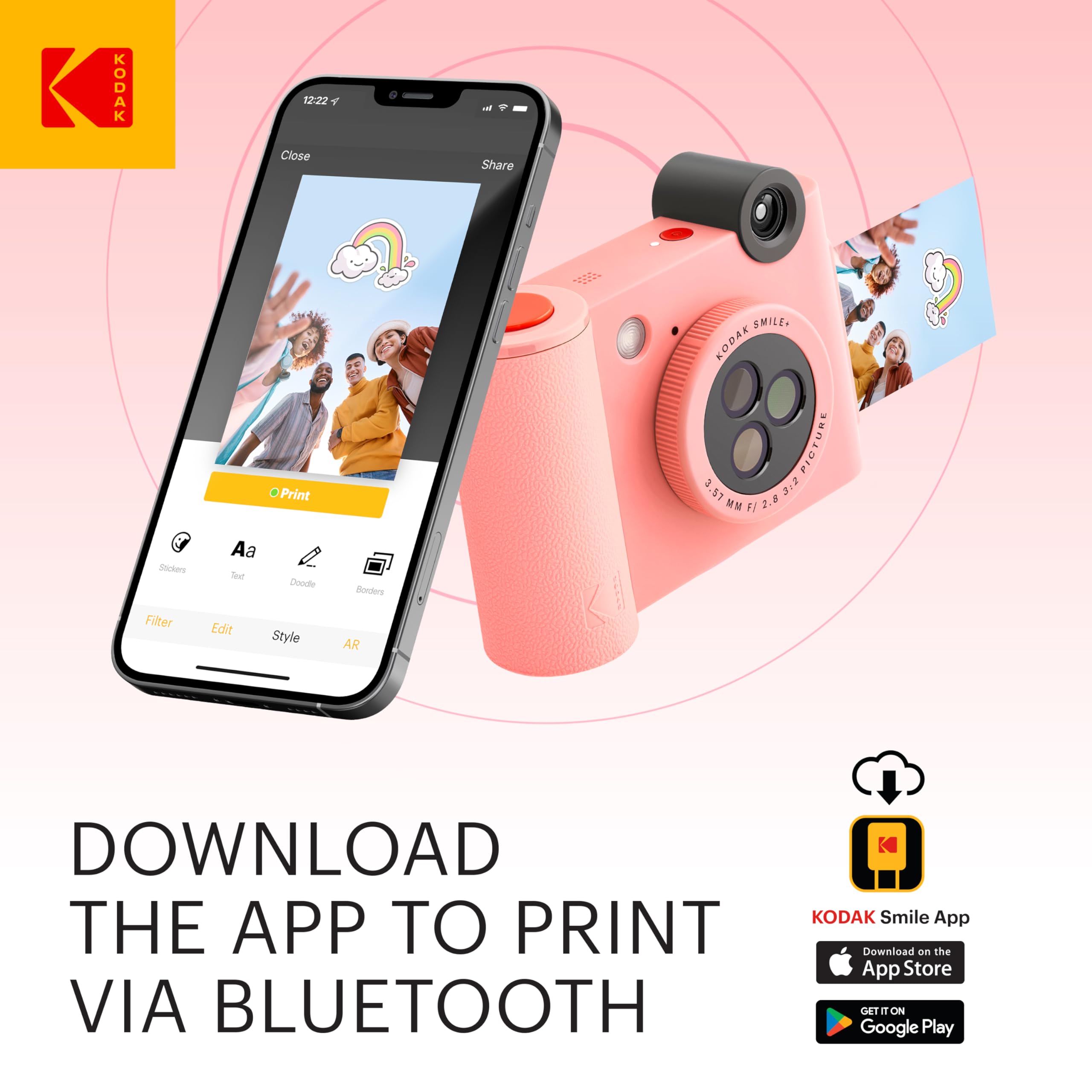 Kodak Smile+ Wireless Digital Instant Print Camera With Effect Changing Lens, 2X3    Sticky Backed Photo Prints, And Zink Printi