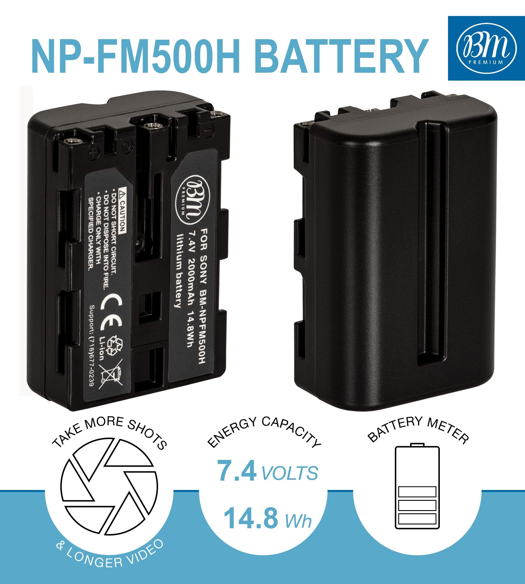 BM Premium 2 NP FM500H NPFM500 Batteries and Charger for Sony Alpha a68, a77II, SLT A57, A58, A65V, A77V, A99V, A200, A300, A350, A450, A500, A550, A560, A580, SLT A700, SLT A850, SLT A900 DSLR