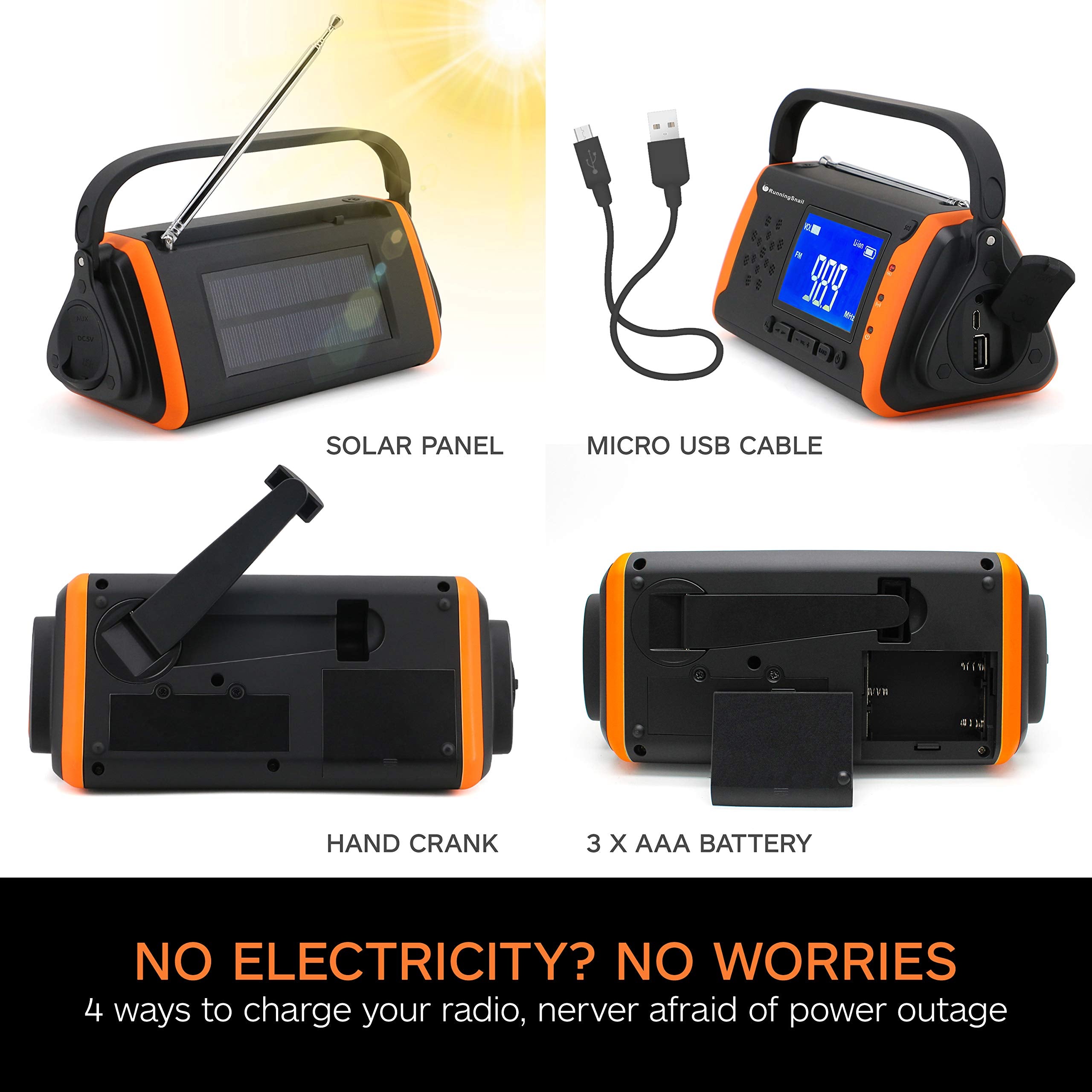 14800Mwh Emergency Noaa Weather Alert Radio: Hand Crank Solar Portable Radio With Battery Operated, Lcd Display, Aux Music Play, Flashlight, Sos Alarm, Emergency Phone Charger For Outdoor Emergency