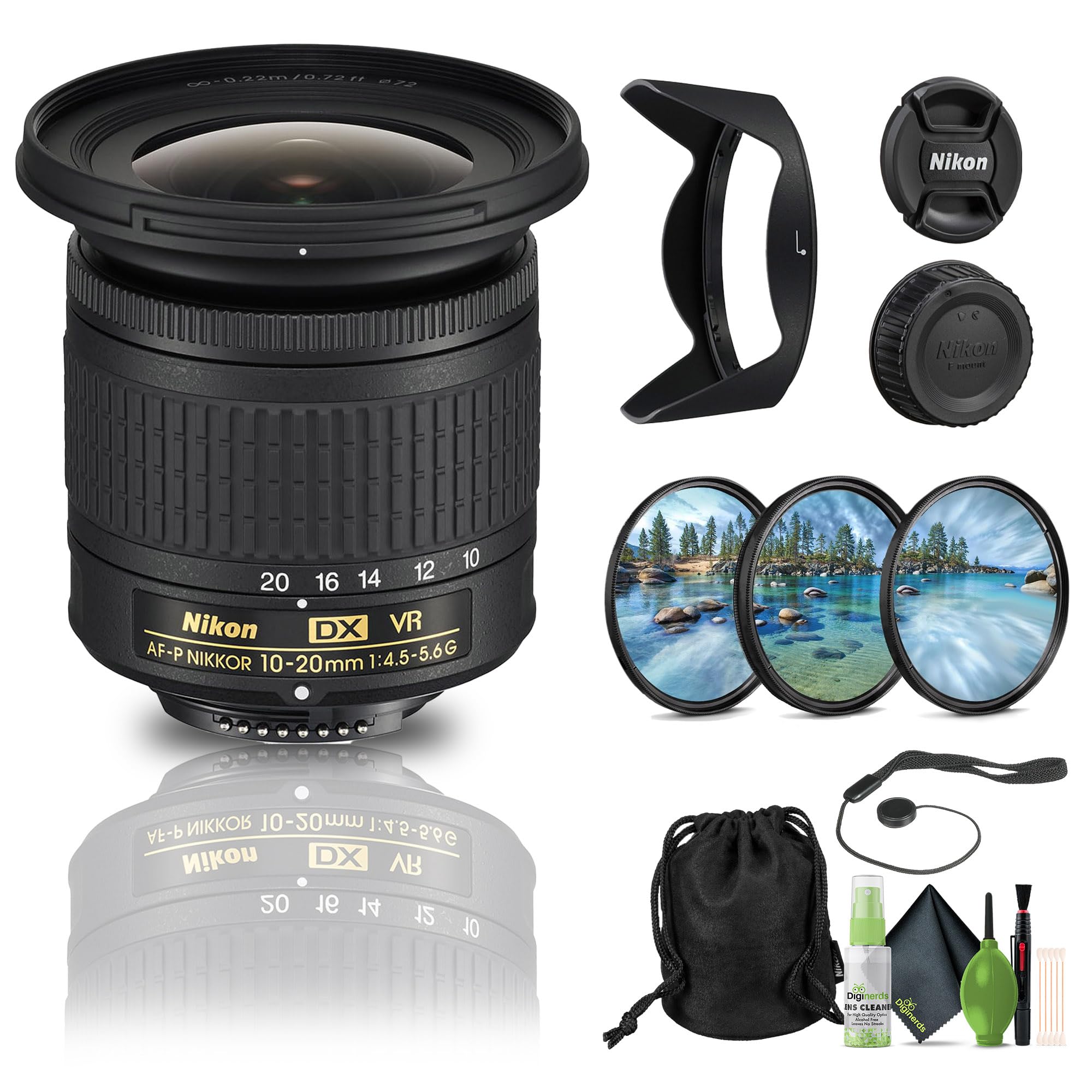 Nikon - AF-P DX NIKKOR 10-20mm f/4.5-5.6G VR Wide-Angle Zoom Lens for APS-C F-Mount Cameras (20067) + Filter Kit + Cap Keeper + 