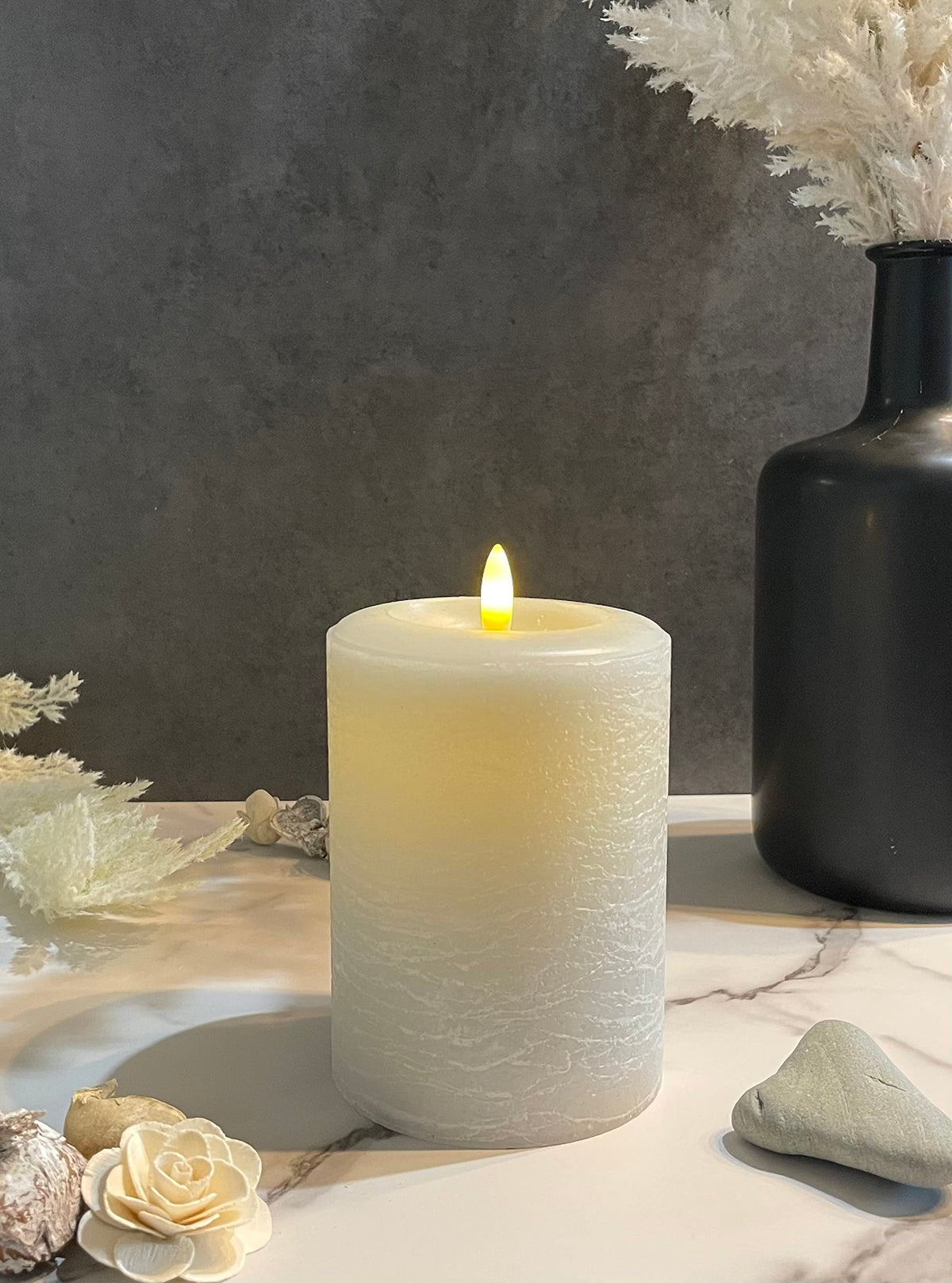 Lumipur Signature Natural Glow Flickering Flameless Led Wax Pillar Candle (3.5'' X 5'', Gray Fog)
