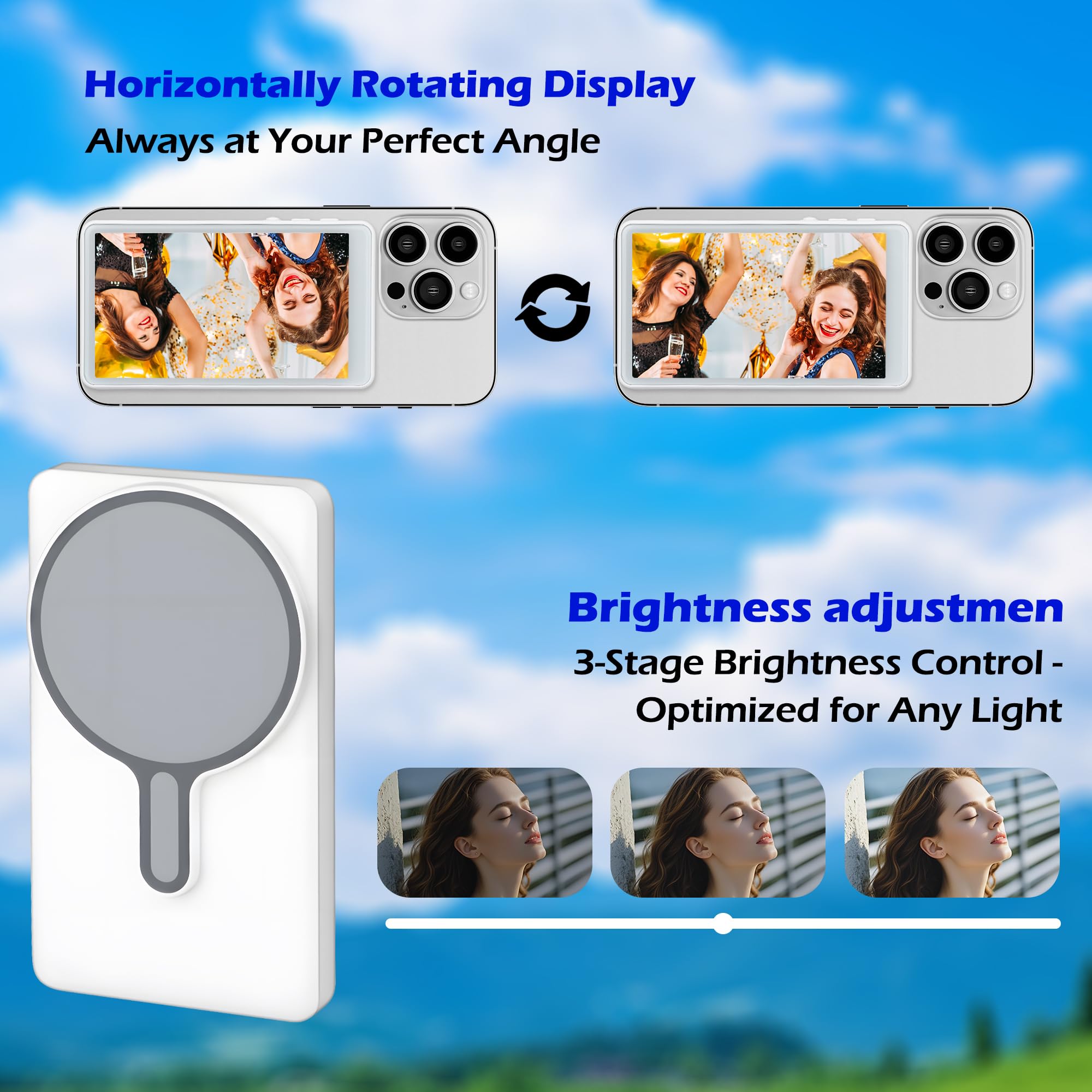 Peloni Phone-Monitor-Magnetic-Selfie-Screen-For-Iphone-Monitor-Back-Camera-Monitor Vlog-Screen Live-Stream-For-Tiktok 1080P Wire