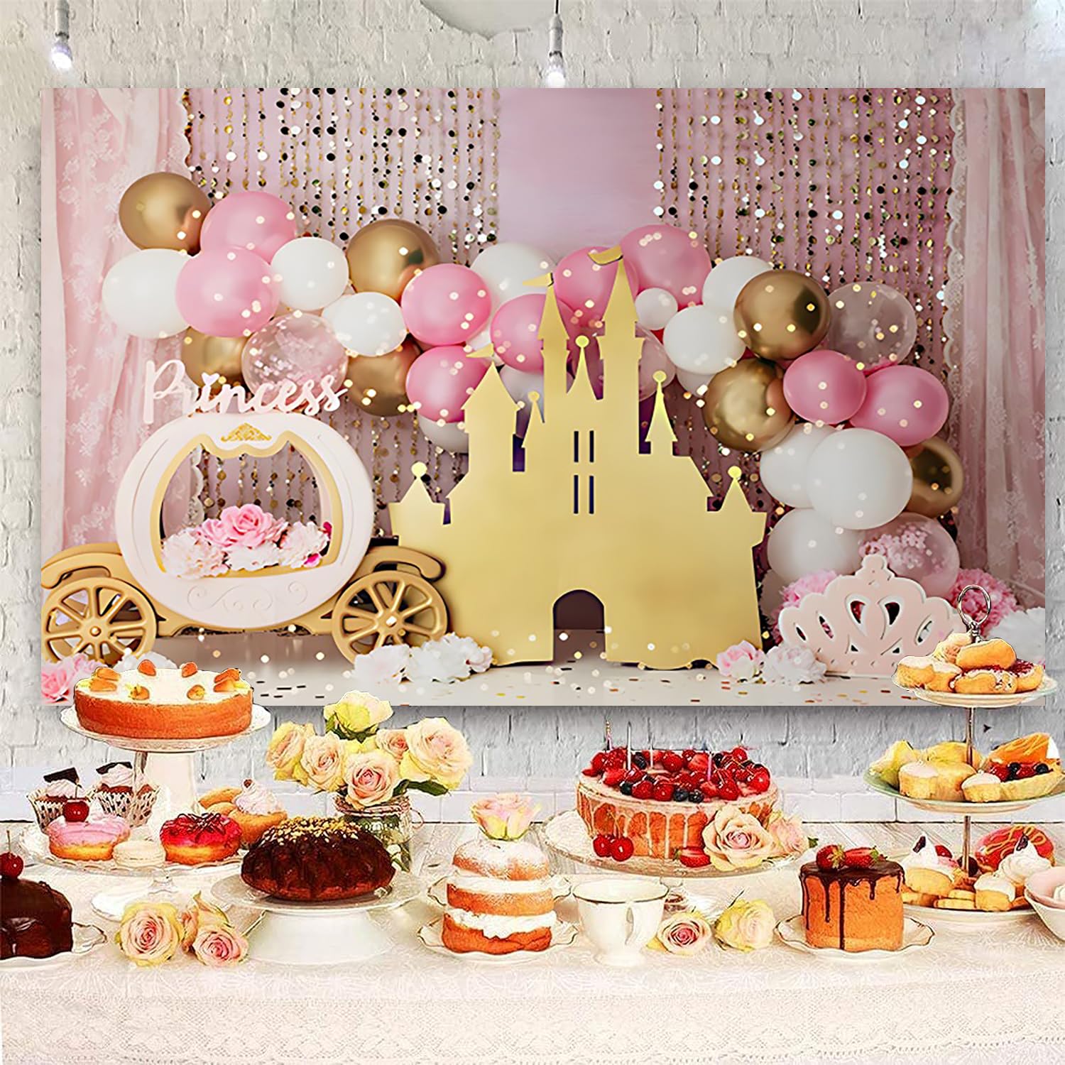9X6Ft Pink Balloons Princess Birthday Backdrop Sweet One Castle Photography Background Girls Happy Birthday Party Cake Table Ban
