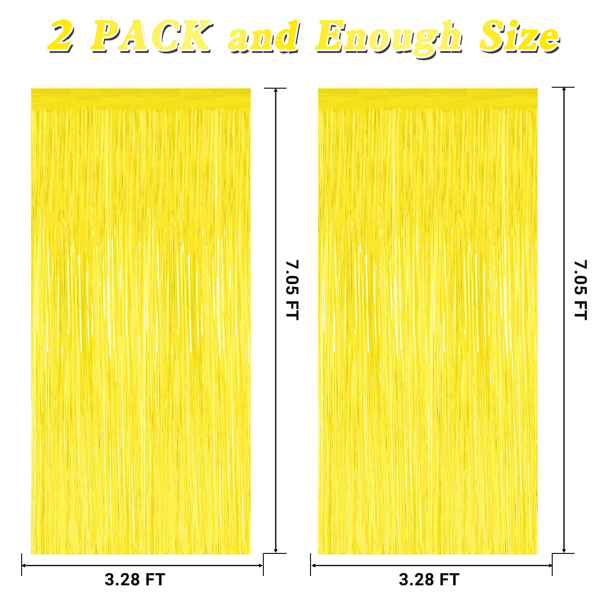 2 Pack Backdrop Curtains, 3.28 Ft X 7.05 Ft Yellow Color Tinsel Backdrop, Metallic Foil Backdrop Fringe Curtains Party Streamer,