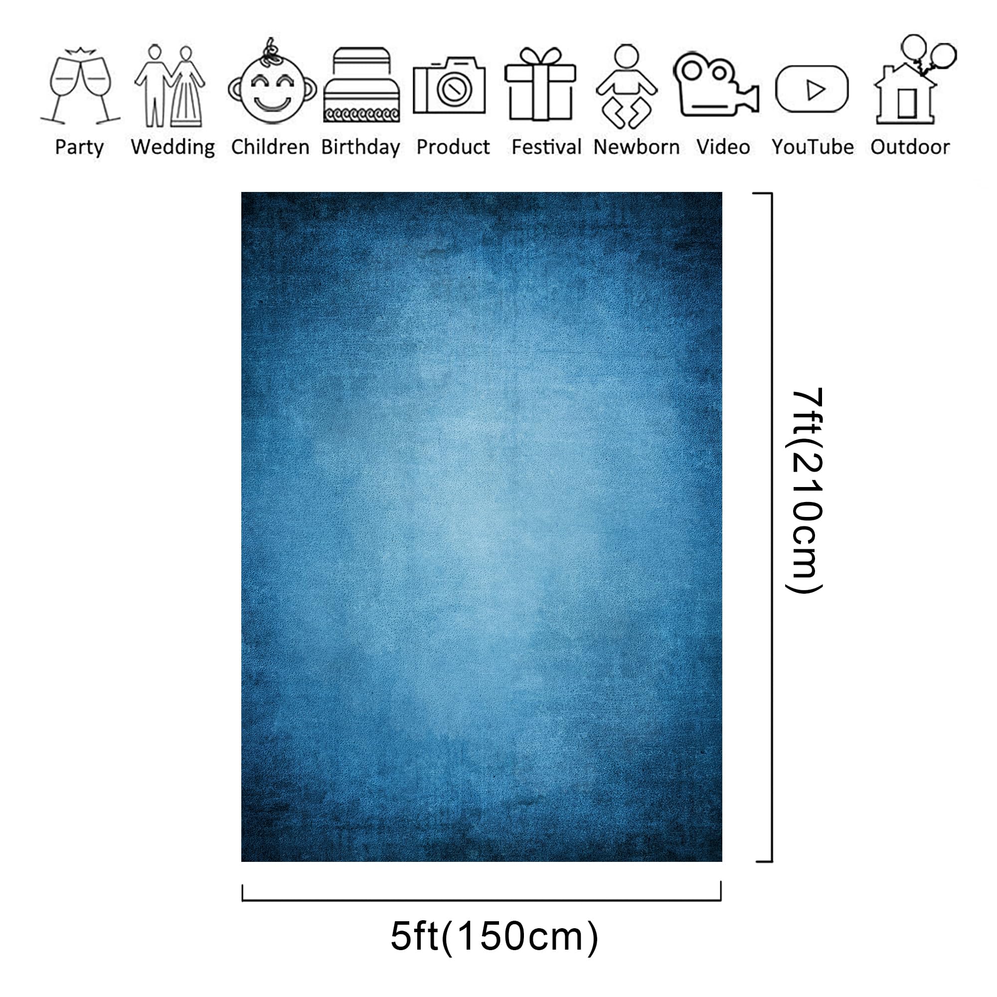 Riyidecor Dark Blue Headshot Backdrop Polyester Fabric Blue Headshot Texture Portrait Photography 5W*7H Feet Abstract Pure Blue