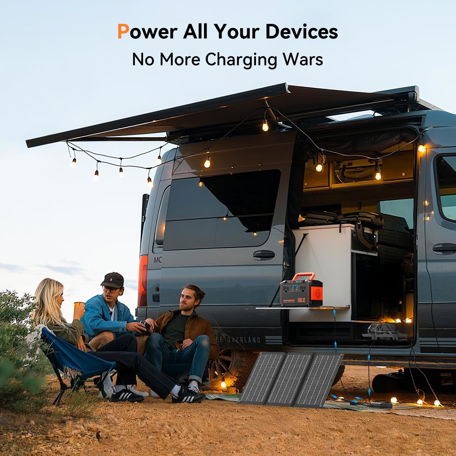 Marbero 88.8Wh Portable Power Station With 30W Solar Panel 150W Peak Camping Solar Generator Power Bank With Ac Outlet(2*Ac,2*Us