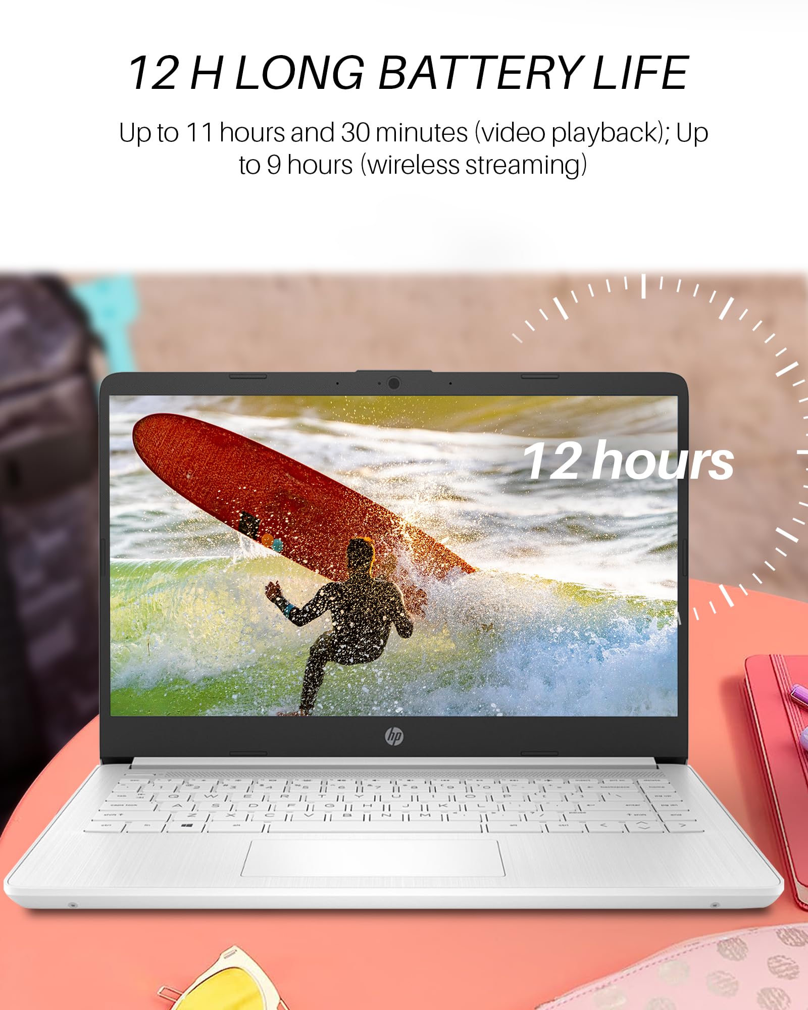 Hp 14 Inch Laptop Computer, Intel Quad Core N4120 Processor, 4Gb Ram, 128Gb Storage(64Gb Emmc+64Gb Micro Sd), Long Battery Life,