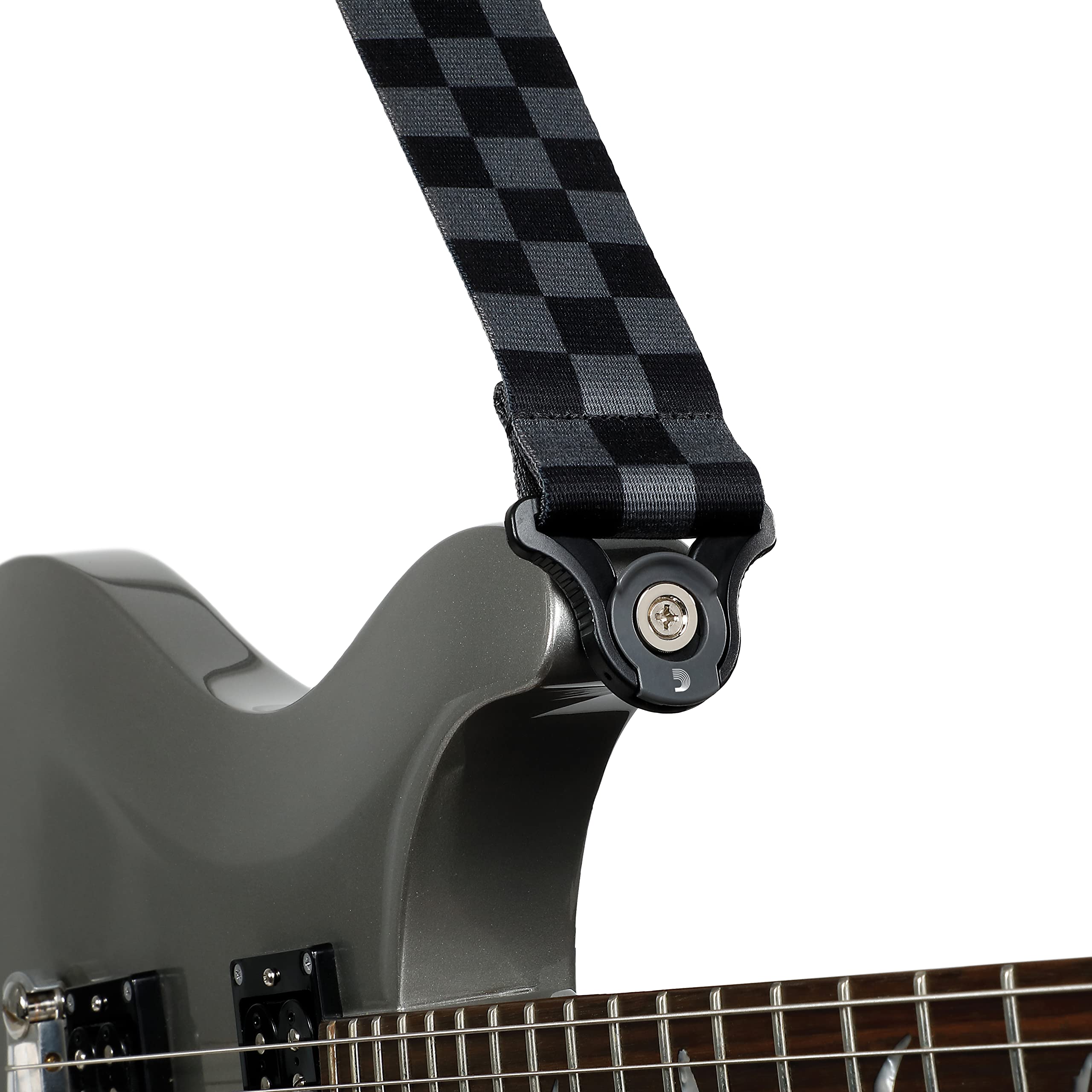 D 'Addario Accessories D 'Addario Auto Lock Guitar Strap, Checkerboard Black & Grey