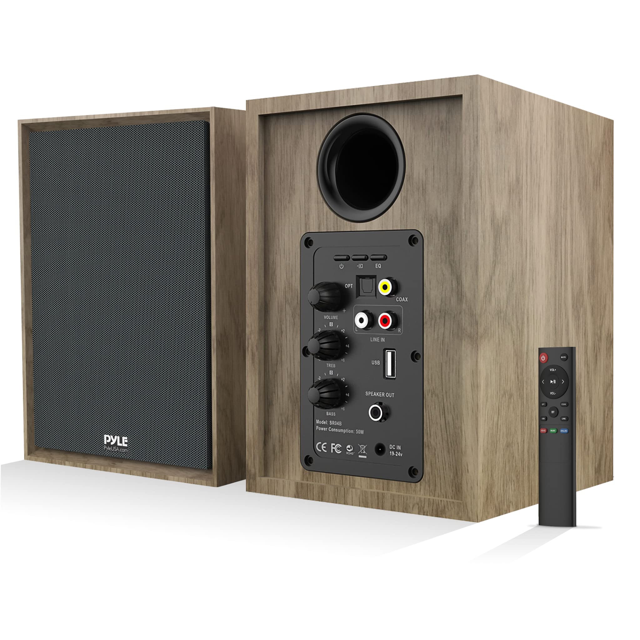 PyleUsa Powered Bookshelf Speaker Monitors HiFi Studio Monitor Computer Desk Stereo Speaker System Opt/Coax/RCA/USB/AUX Out Conn