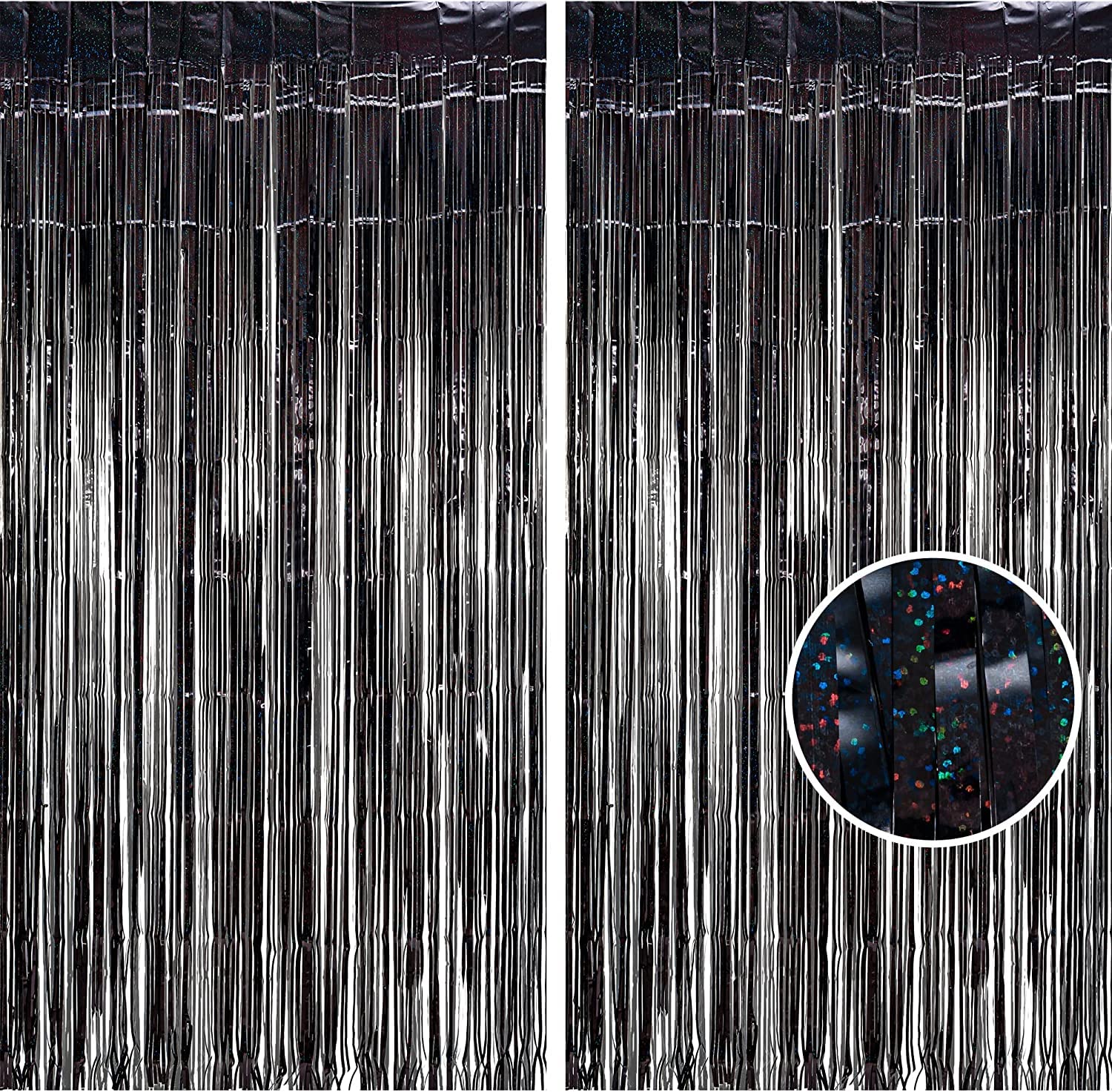 Braveshine Black Halloweens Party Foil Fringe Curtains   2 Pack Metallic Tinsel Photo Booth Streamers Backdrop For Birthdays, St