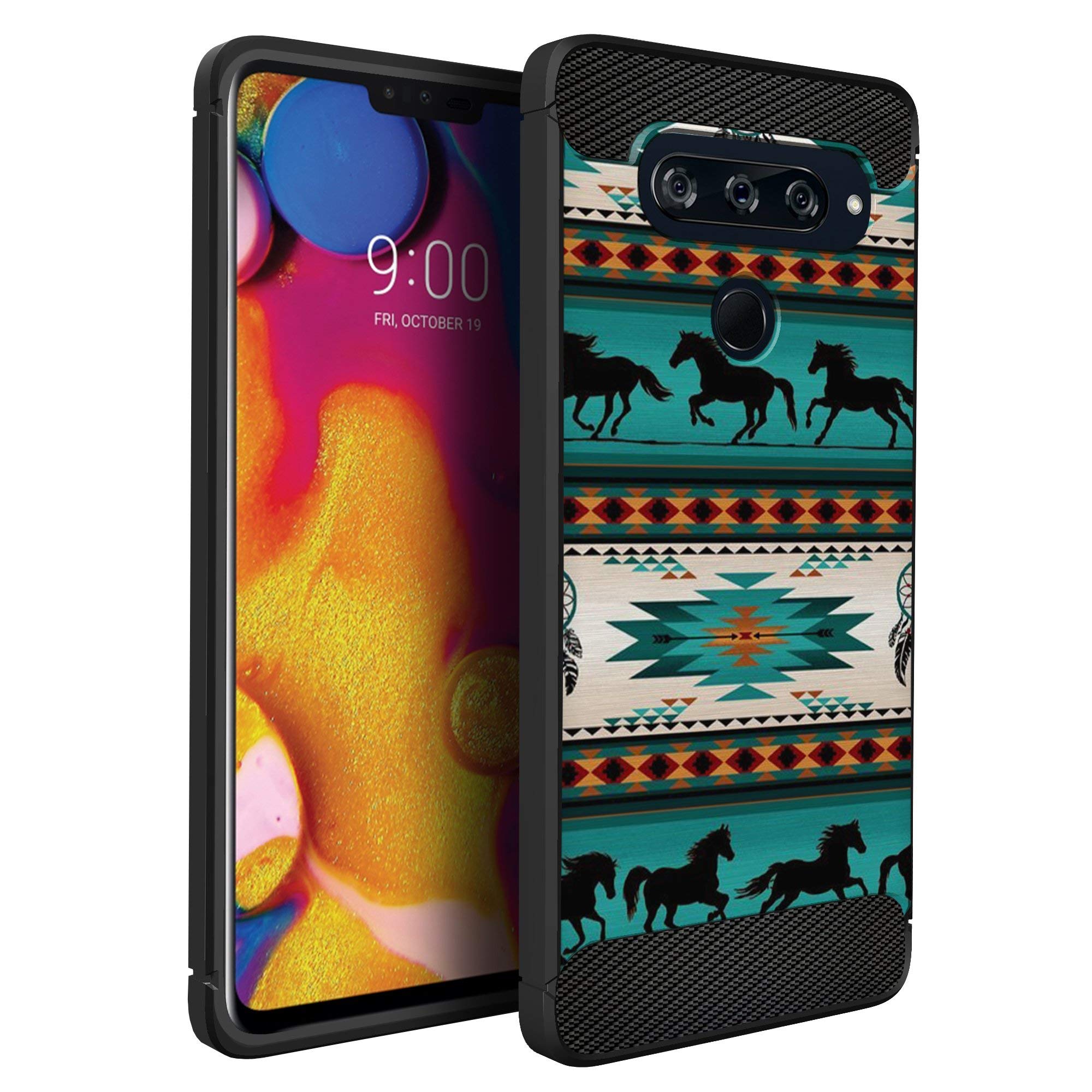 Casesondeck Case Compatible With [Lg V40 Thinq] Tribal Floral Matte Tpu Flexible Carbon Fiber Textured (Horse Tribal)