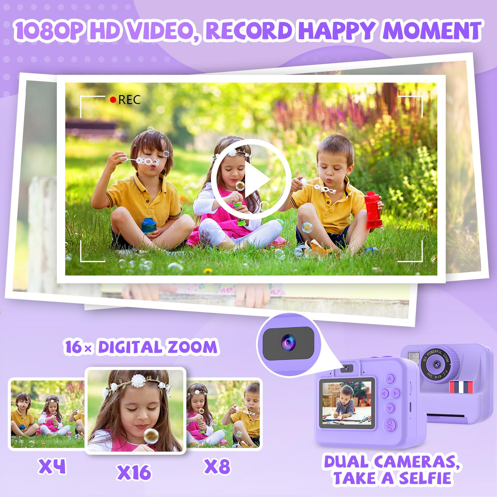 Yosfeng Instant Print Camera For Kids   Christmas Birthday Girls Gifts For Age 3 4 5 6 7 8 9 10 Year Old, 2.4 Inch Screen Kids I