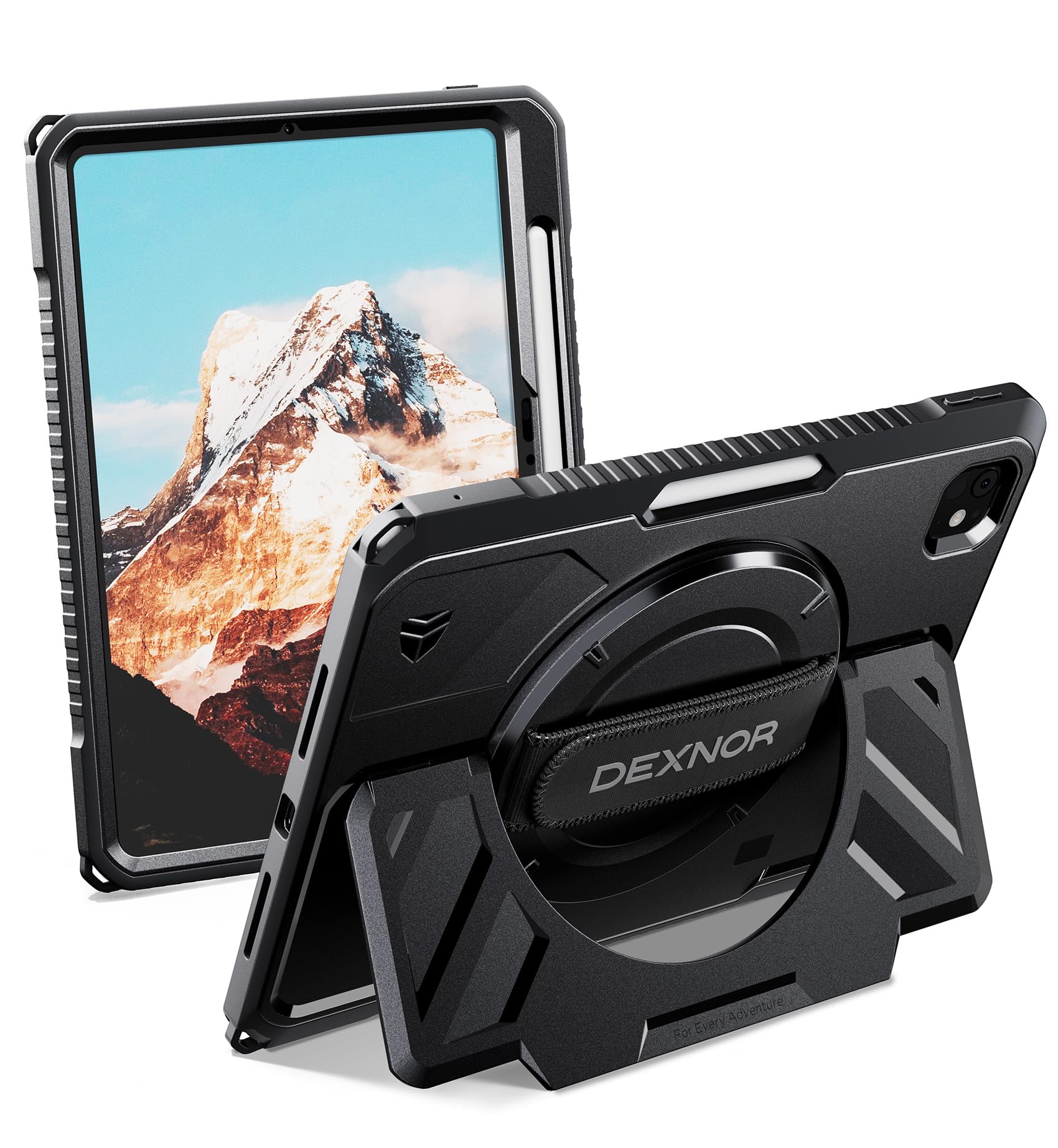 Dexnor for iPad Pro 11 inch Case M5 2025/M4 2024, Rugged Protective Case with 360 Rotating Hand Strap & Large Steady Stand & Scr