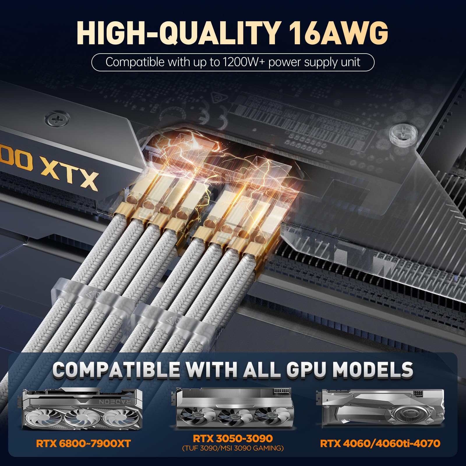 Asiahorse 16Awg Psu Cable Extension Kit, Sleeved Custom Mod Gpu Pc Audio Video Power Supply Soft Braided Cables With Comb Kit, 2