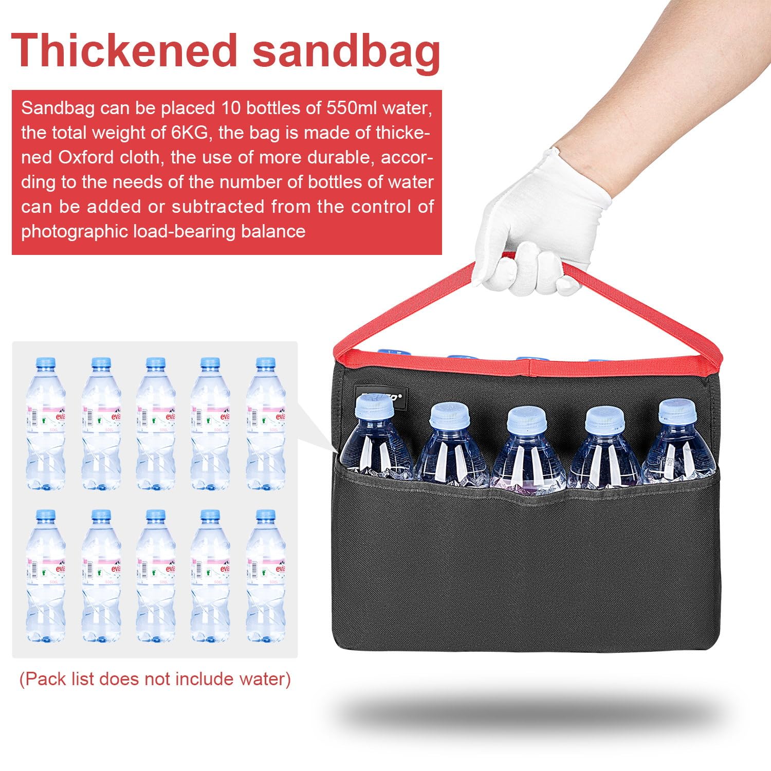 Multi Pocket Carry Weight Bag Replace Heavy Duty Sandbag, Quick Adjust Counterweight For Photography Light Stand, Tripod, Light