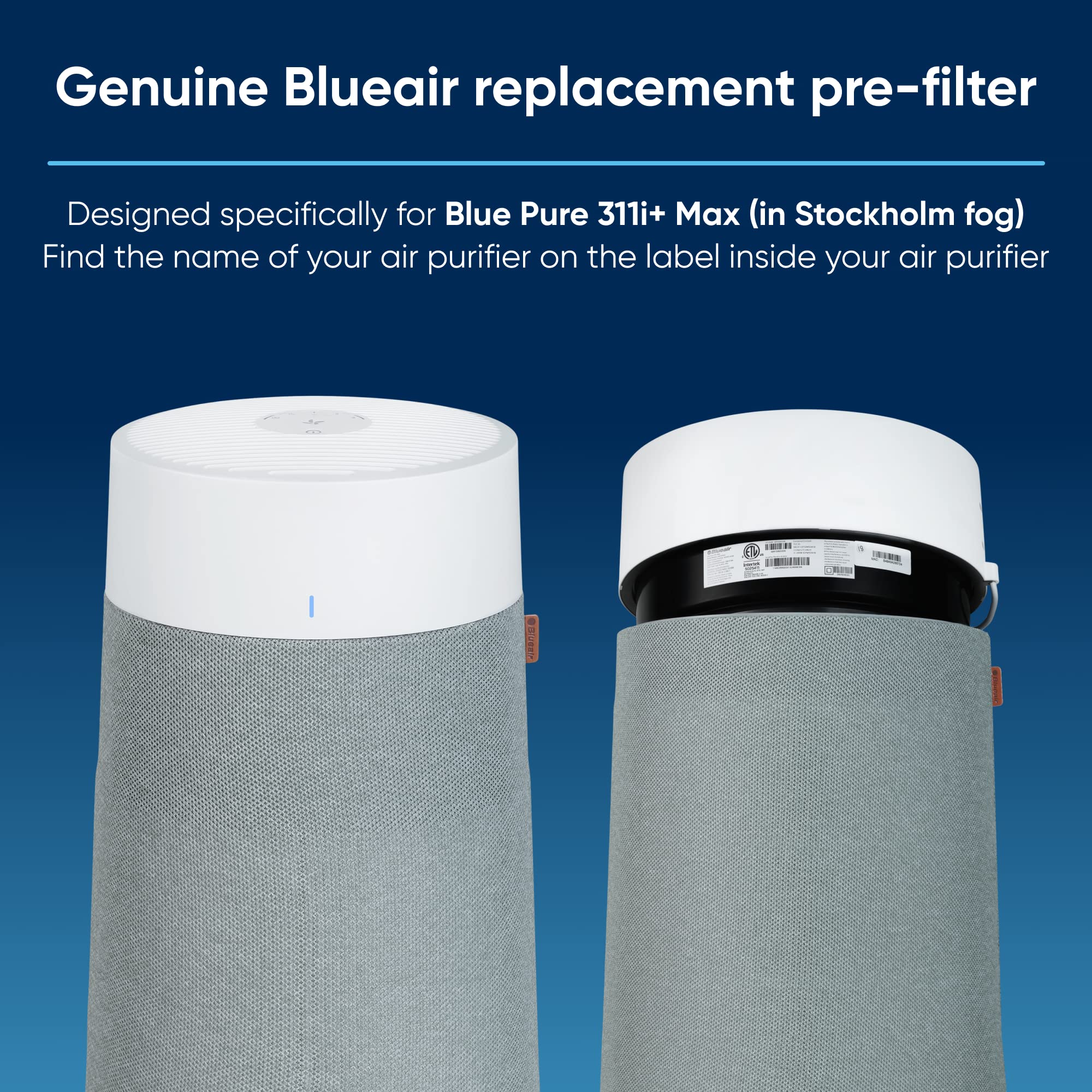 Blueair Genuine Pre Filter Blue Pure 311I+ Max Air Purifier, Washable Fabric, Moss Green
