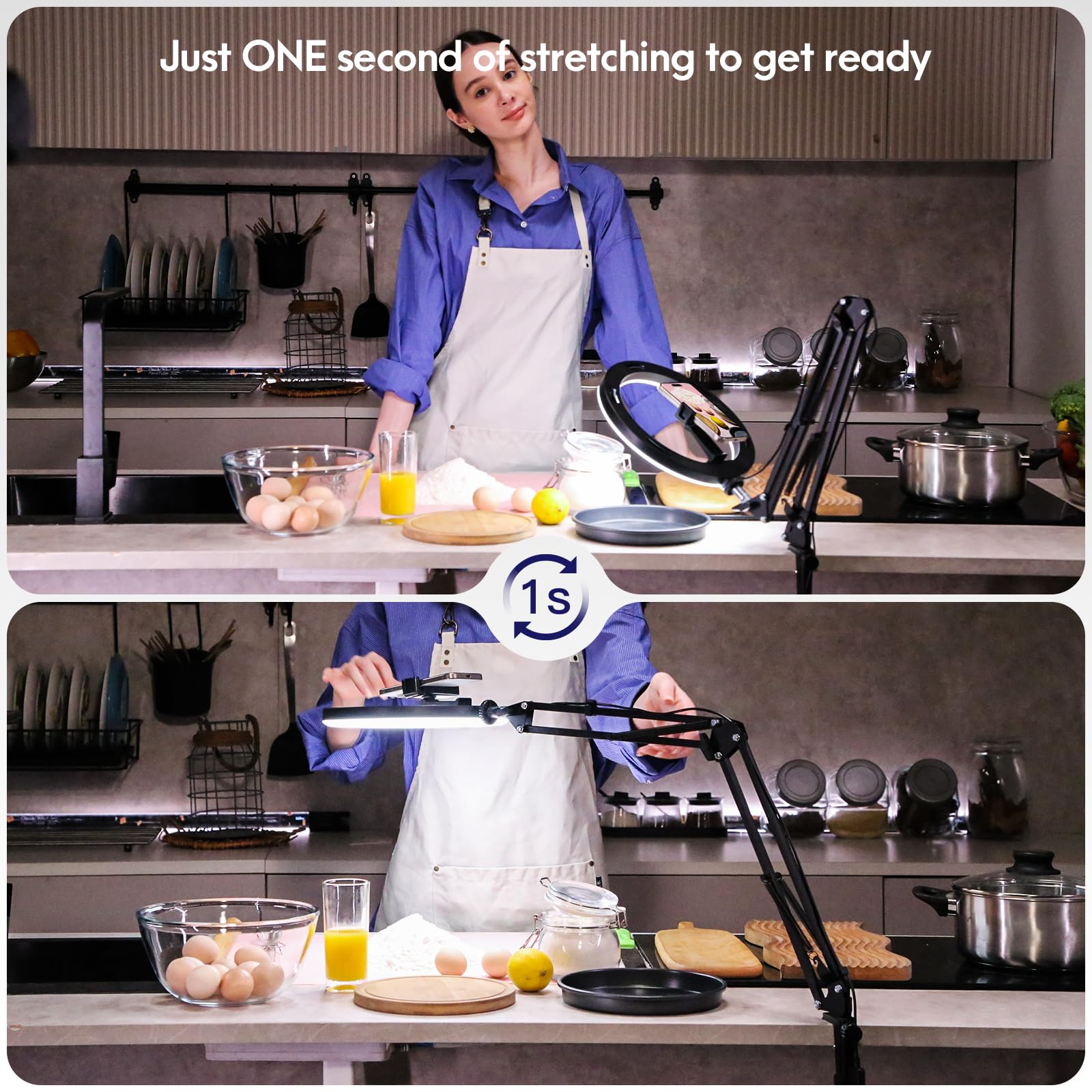 Overhead Camera Mount With Selfie Ring Light And Phone Holder, 10'' Led Ring Light For Desk With Stand And Remote For Iphone,Pho