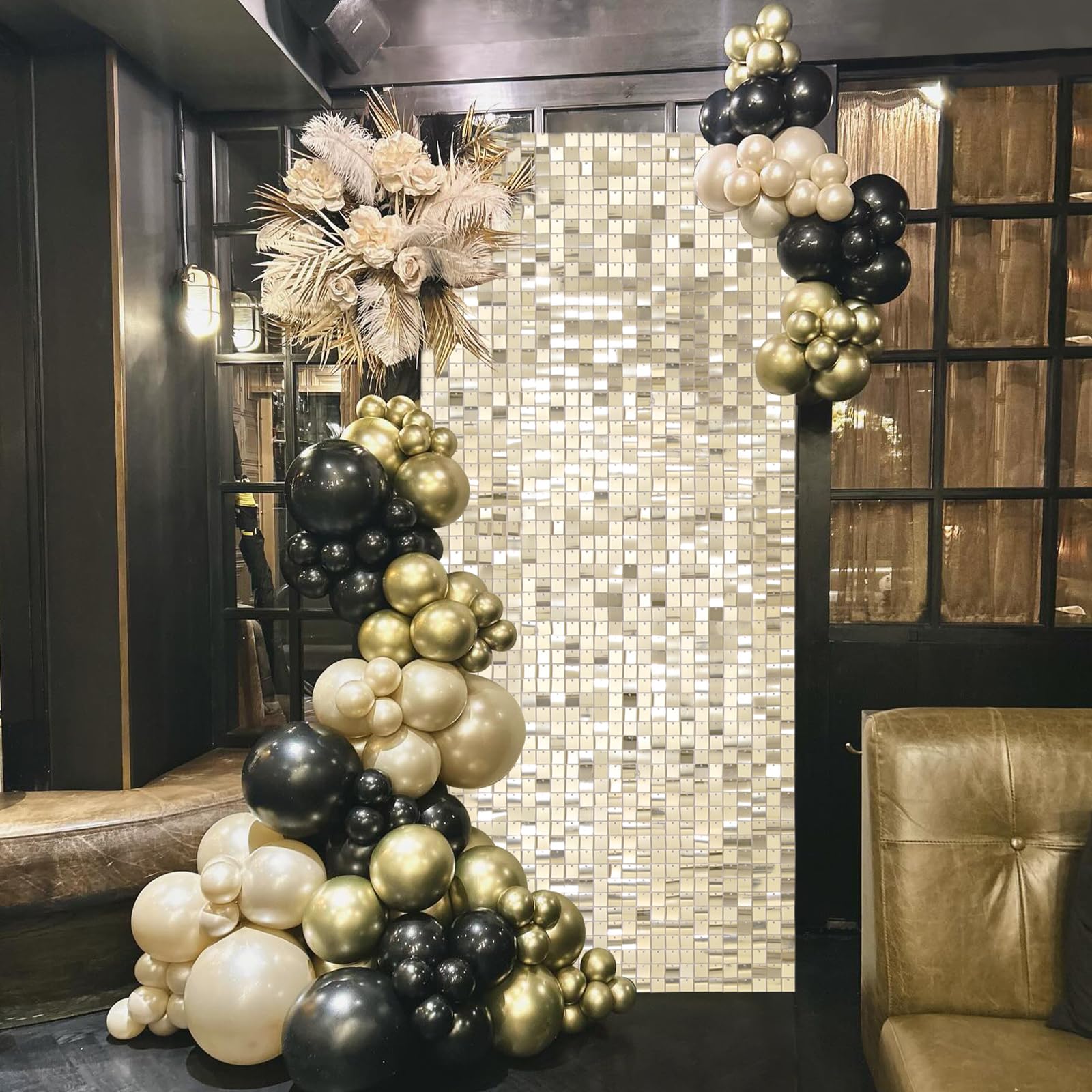 Light Gold Shimmer Wall Backdrop Sparkle Party Backdrop 3Ftx4Ft Sequin Wall Background For Birthday Anniversary Wedding Engageme