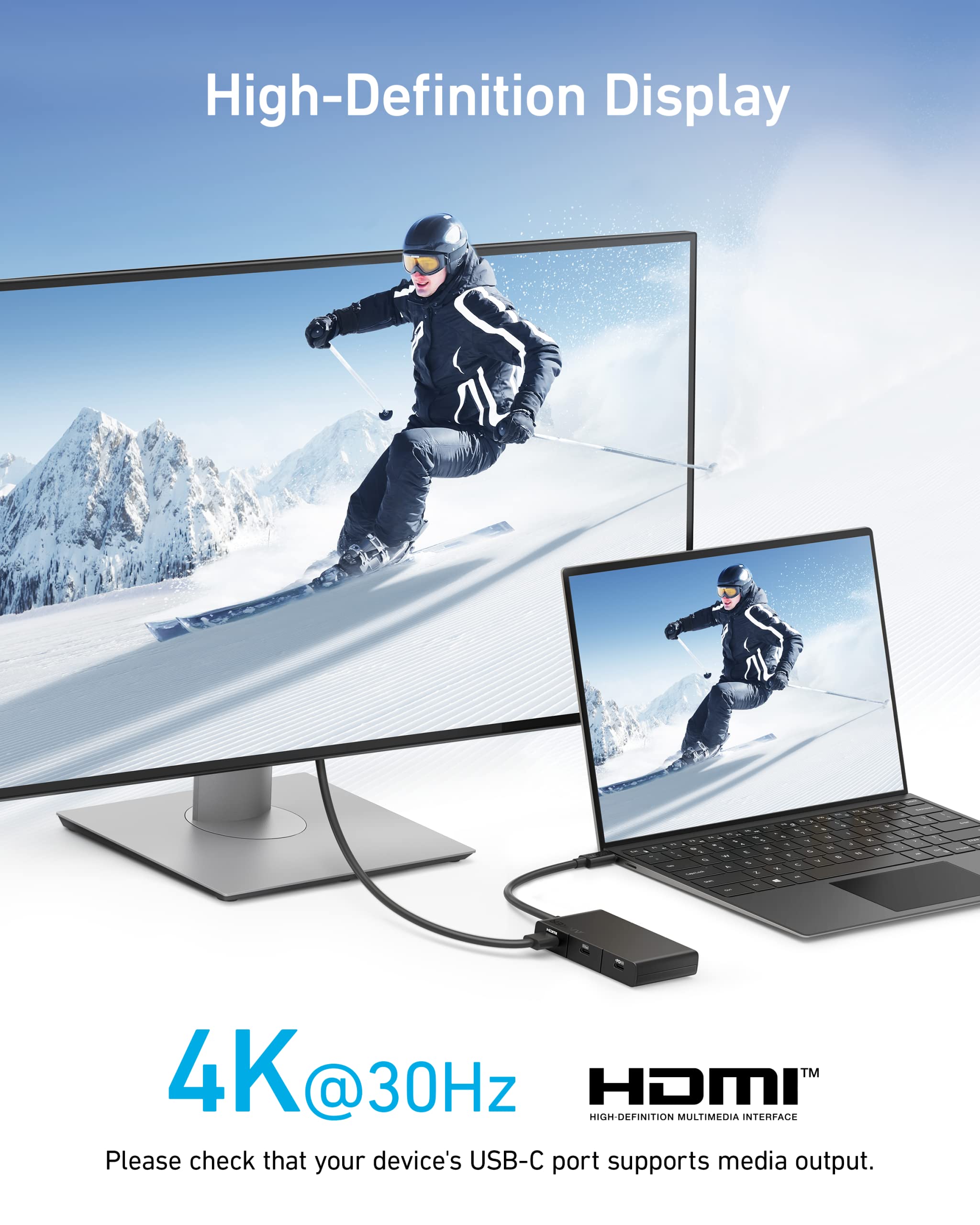 Anker Usb C Hub, 332 Usb-C Hub (5-In-1, 4K Hdmi) With 100W Power Delivery, 4K@30Hz Hdmi Display, 5Gbps Usb-C&A Data Ports For Ma