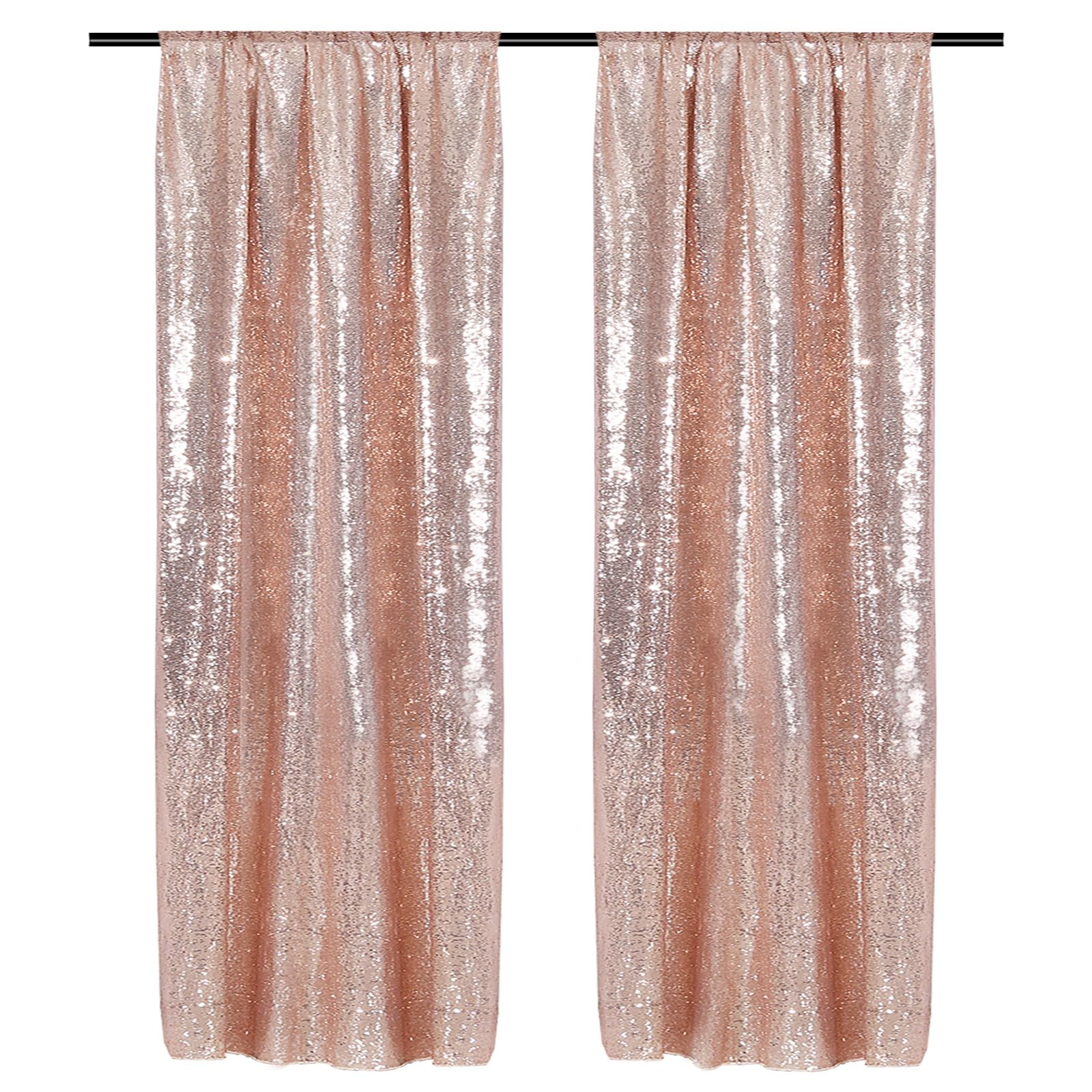 Partydelight Rose Gold 2Ft X 8Ft Sparkly Sequin Backdrop Curtains, 2 Panels, For Wedding, Party, Room Decorations.