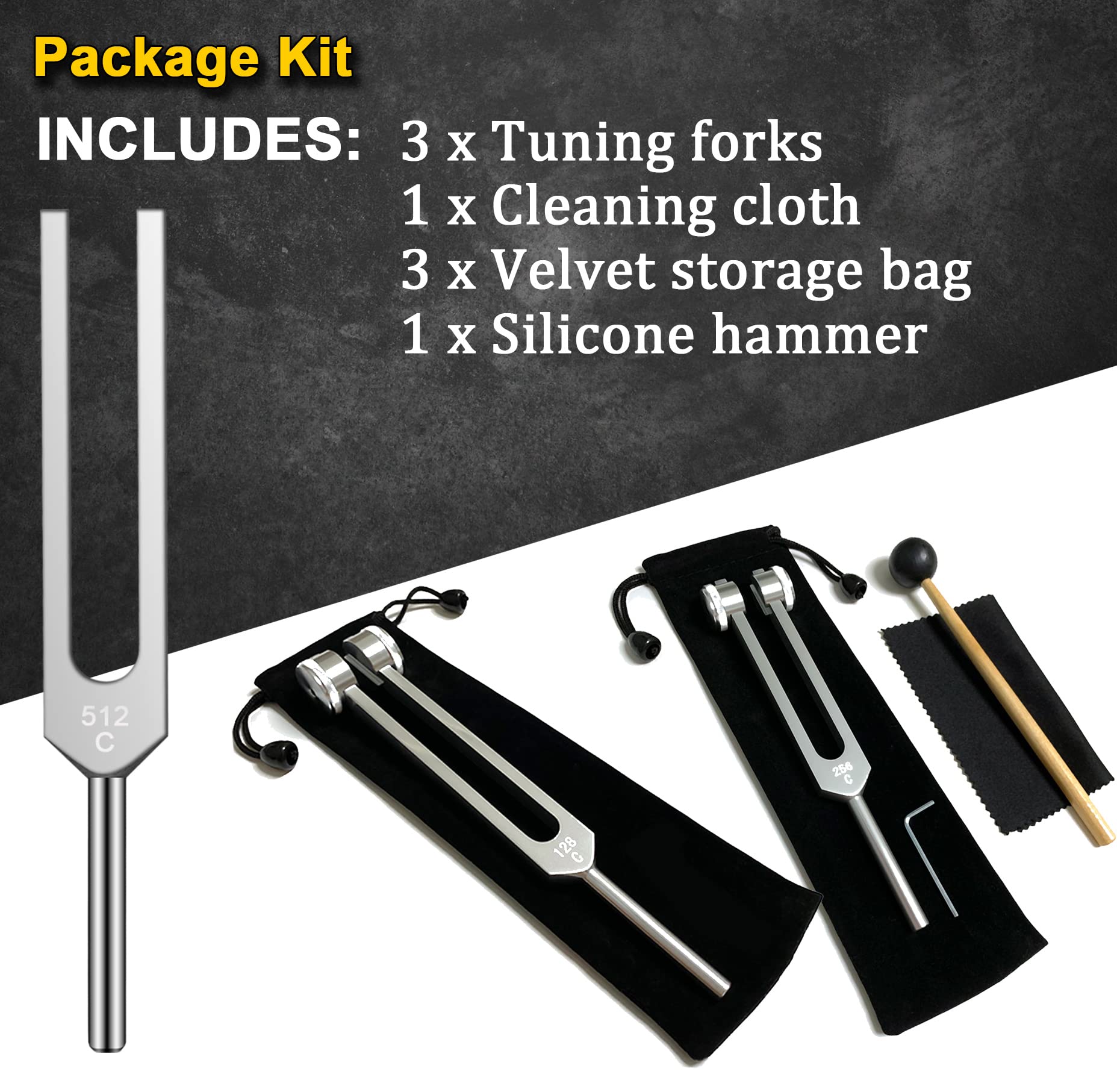 Tuning Fork Set (128Hz, 256Hz, 512Hz), Body Tuning Forks Chakra Set, For Medical Sound Healing Therapy, Meditation, Dna Repair,