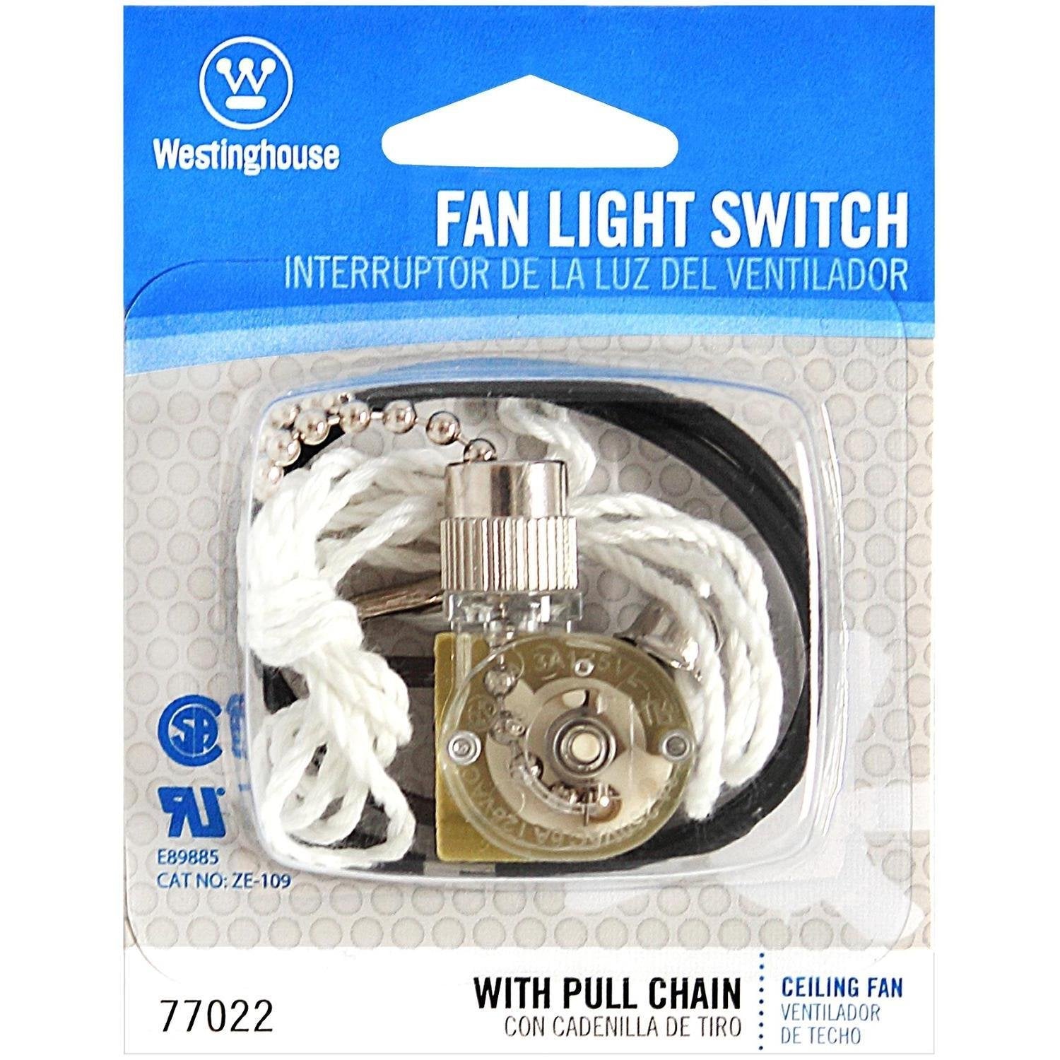 Westinghouse 7702200 Fan Light Switch With Chrome Pull Chain