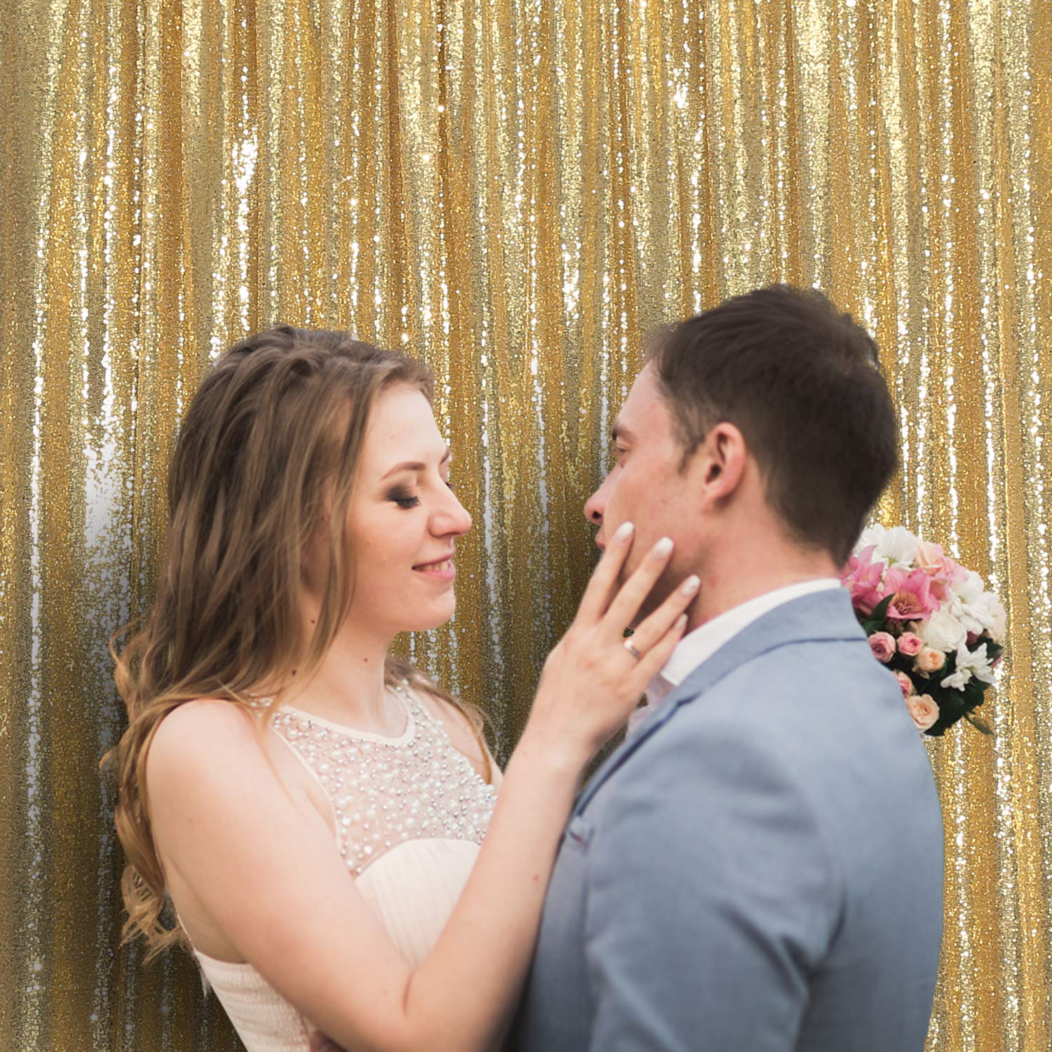 Squarepie Sequin Backdrop Curtain Not See Through Background For Wedding Party 20Ft X 10Ft Gold