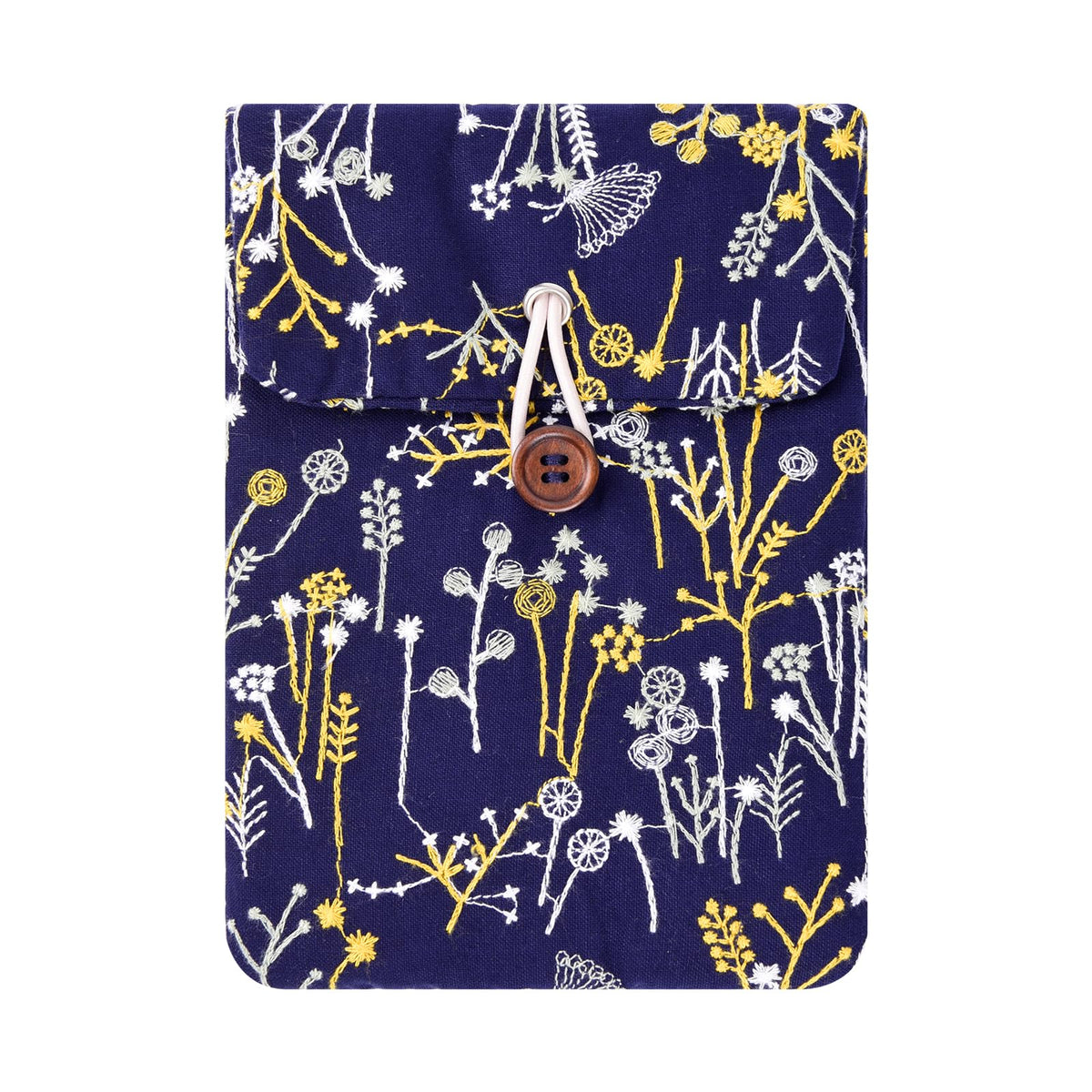 Embroidery Water Plants Sleeve Pouch For 6 Inch Ebook/E Reader/Kindle (Navy Blue)
