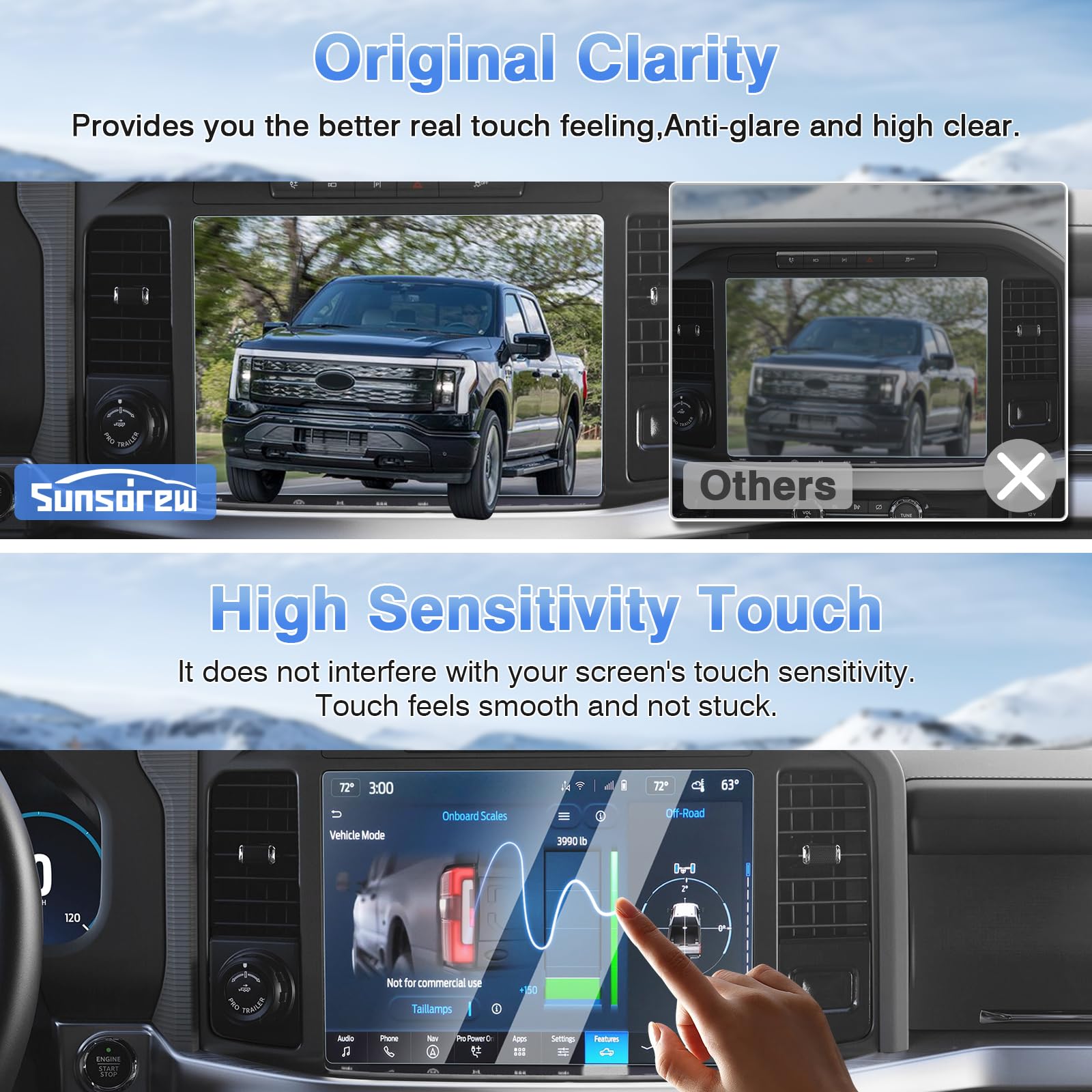 Sunsdrew 2Pcs Tempered Glass Screen Protector For 2021 2025 Ford F150/2022 2025 F 150 Lightning 12 Inch Touchscreen,Navigation Hd Clear Screen Cover 2025 F 150 Accessories